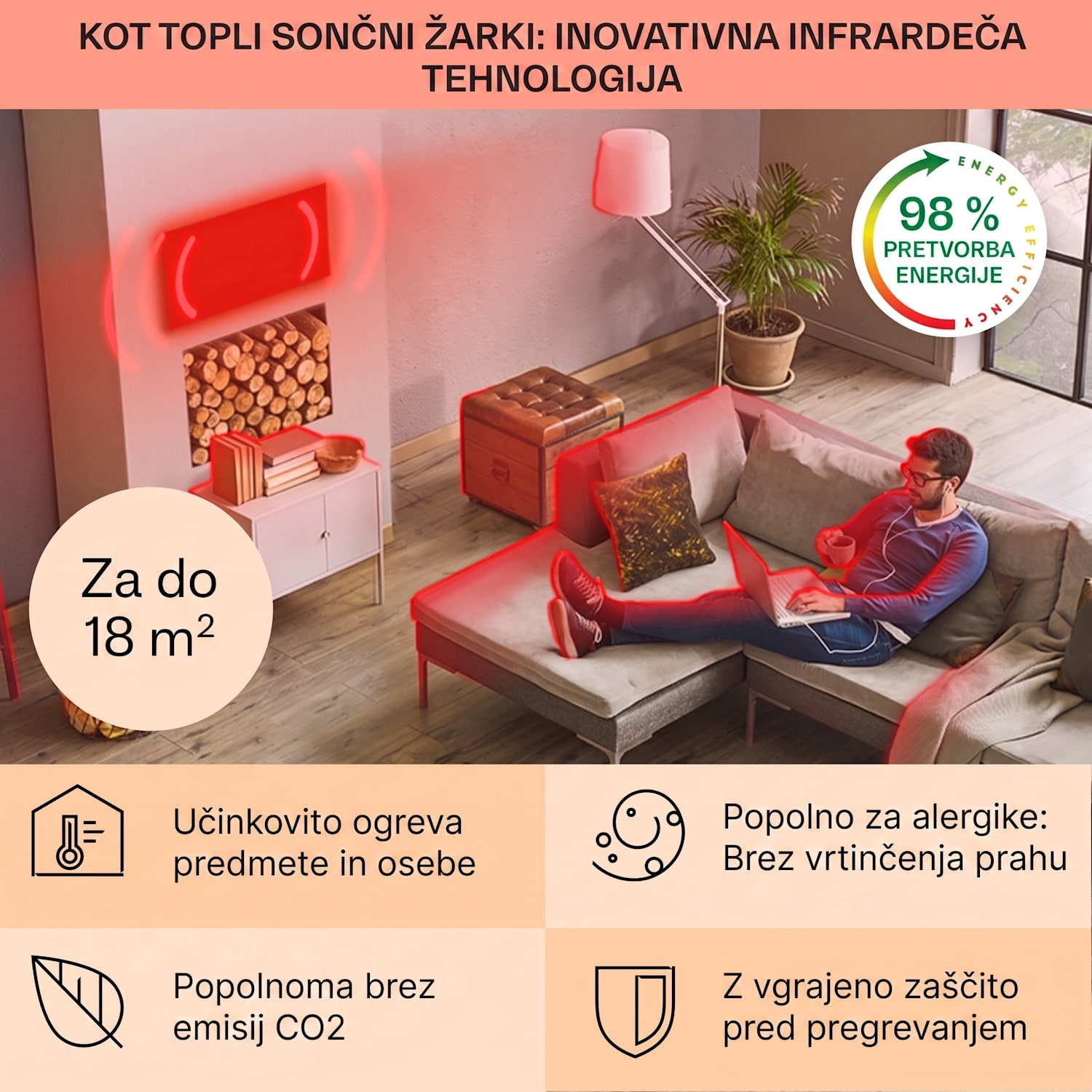 La Palma 900 smart, infrardeči grelnik, 40 x 160cm, 900W, stojalo za ogledalo 40 x 160 cm | 900 W | Zlato
