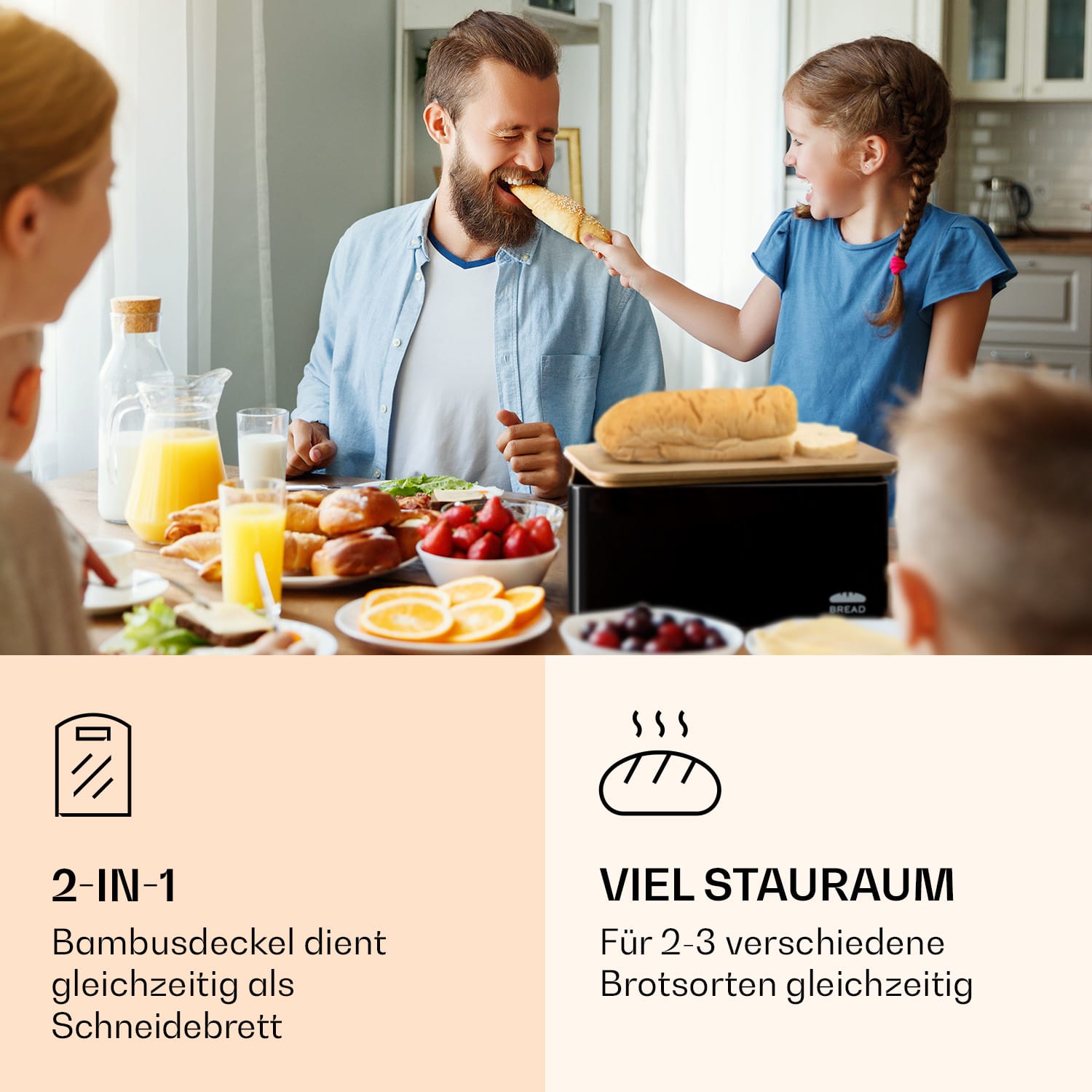 Portapane Oklahoma Metallo 35,5 x 15,5 x 23 cm Coperchio di bambù Tagliere 