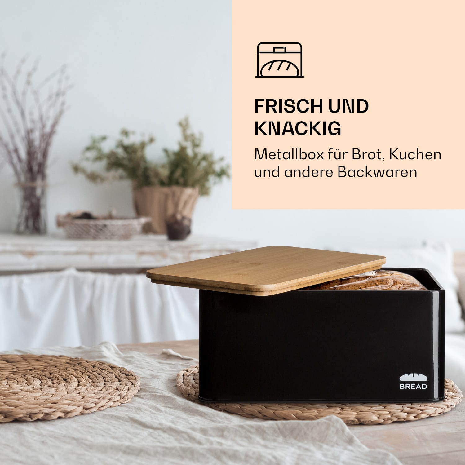 Portapane Oklahoma Metallo 35,5 x 15,5 x 23 cm Coperchio di bambù Tagliere 