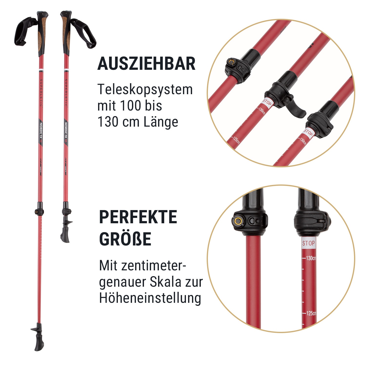 Bilbao TX Essential Nordic Walking Stöcke 10 % Carbon 100-130 cm Korkgriffe 