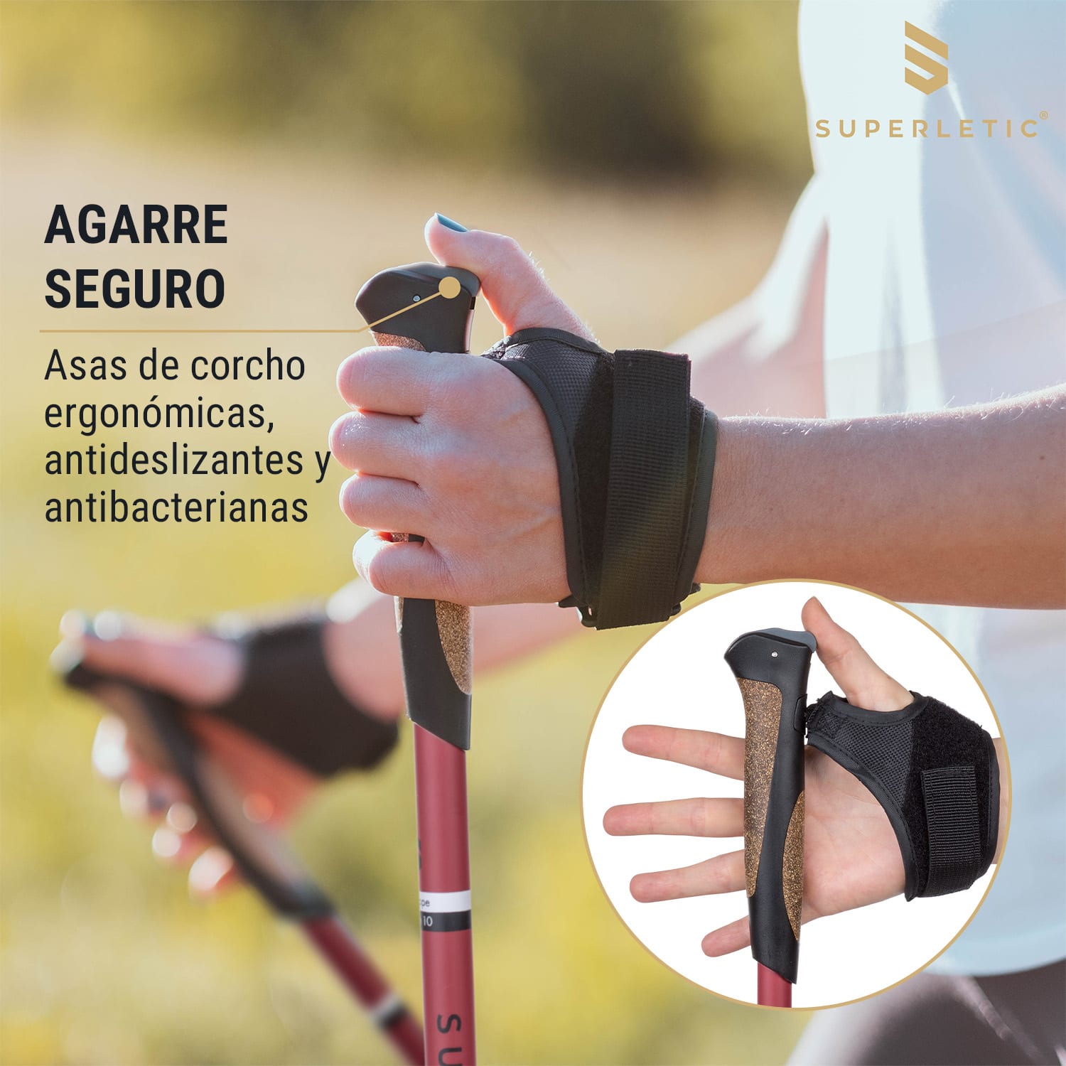 Bilbao TX Essential Bastones de marcha nórdica 10 % carbono 100-130 cm Asas de corcho  Negro/Rojo