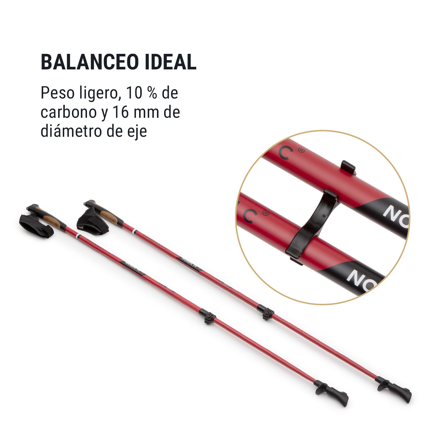 Bilbao TX Essential Bastones de marcha nórdica 10 % carbono 100-130 cm Asas de corcho  Negro/Rojo