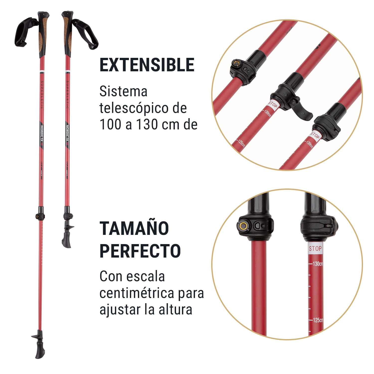 Bilbao TX Essential Bastones de marcha nórdica 10 % carbono 100-130 cm Asas de corcho  Negro/Rojo