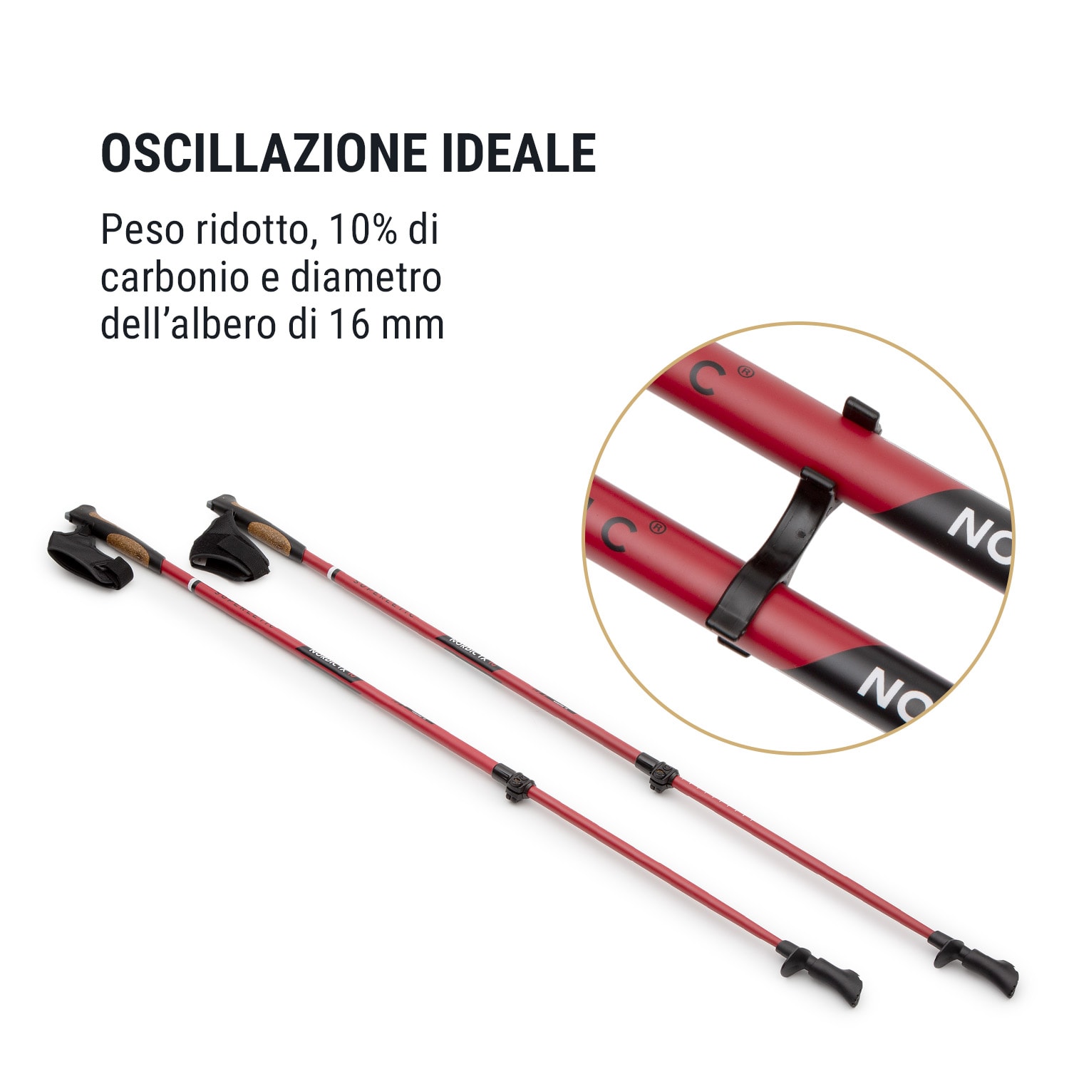 Bastoncini da nordic walking professionali Bilbao TX Essential 10% carbonio 100-130 impugnatura in sughero  Nero / Rosso