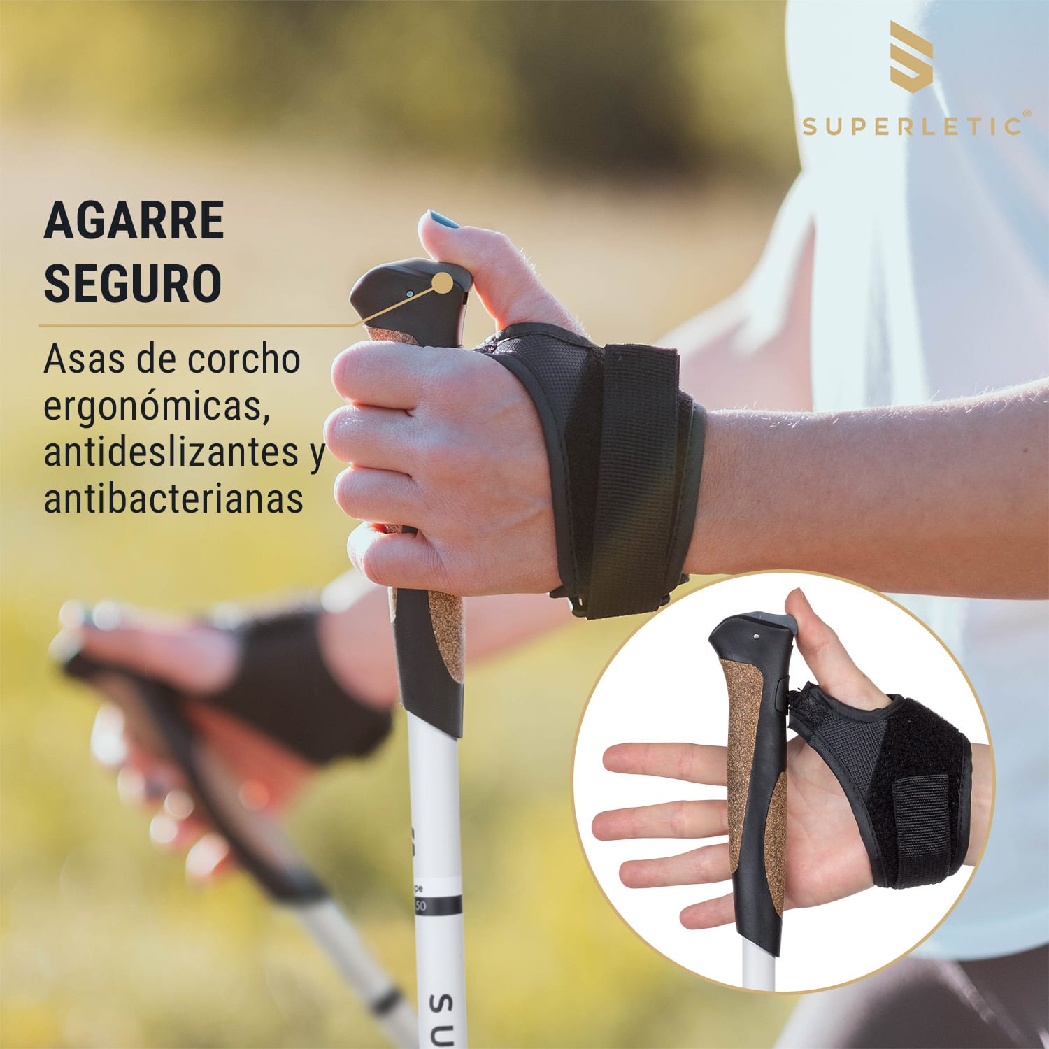 Pau TX Professional Bastones de marcha nórdica 50 % carbono 100-130 cm Asas de corcho  Blanco / negro