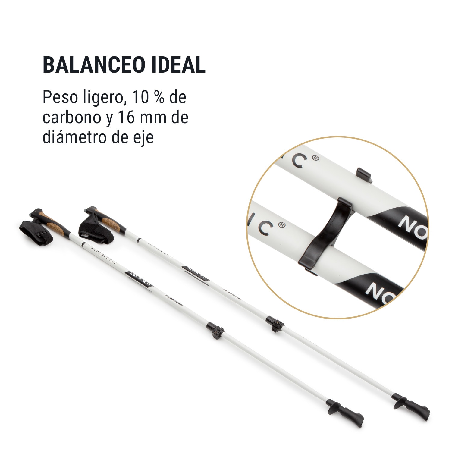 Pau TX Professional Bastones de marcha nórdica 50 % carbono 100-130 cm Asas de corcho  Blanco / negro