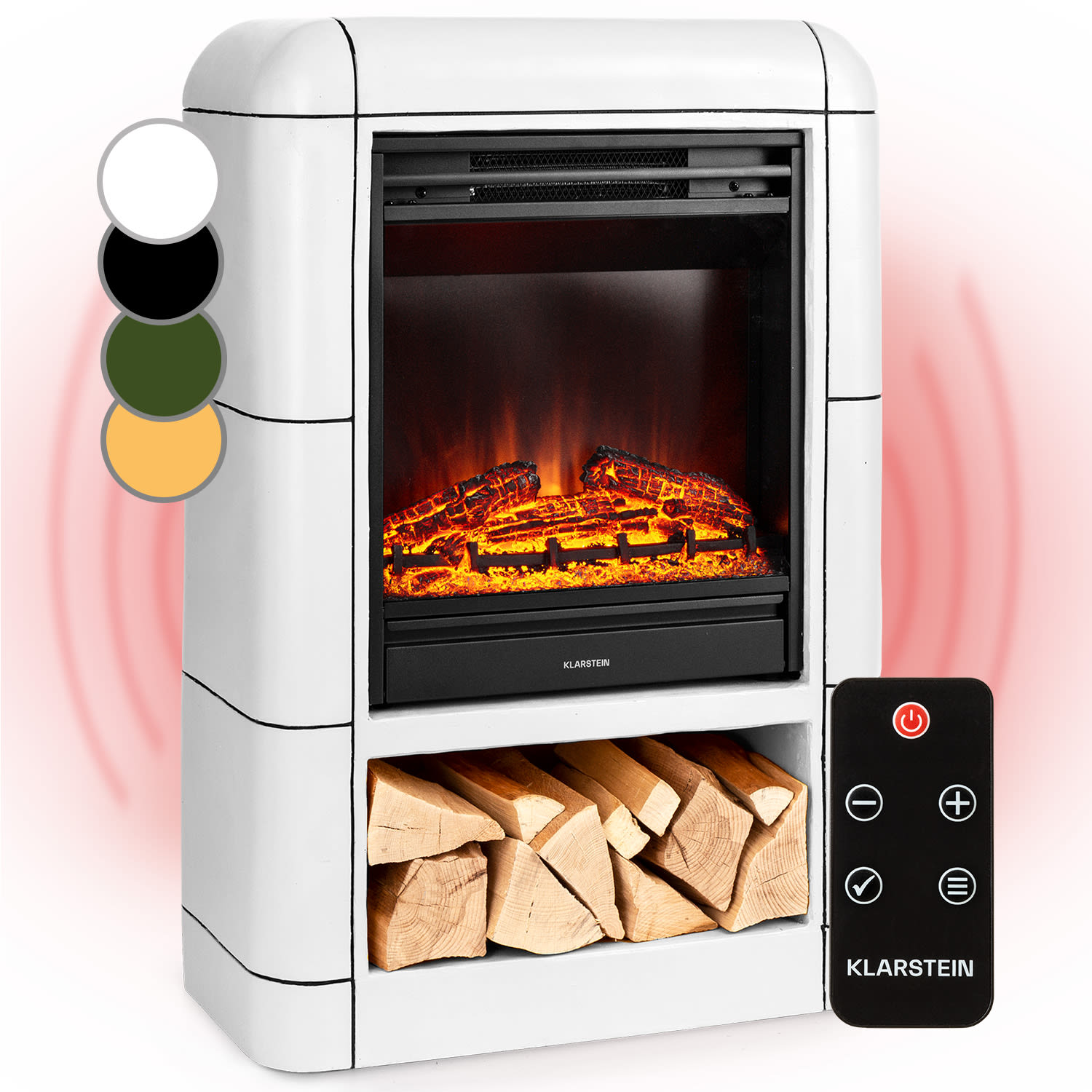Dukono Chimenea eléctrica 1800 W Llamas led Calefactor ventilador Temporizador Compartimento de madera Blanco