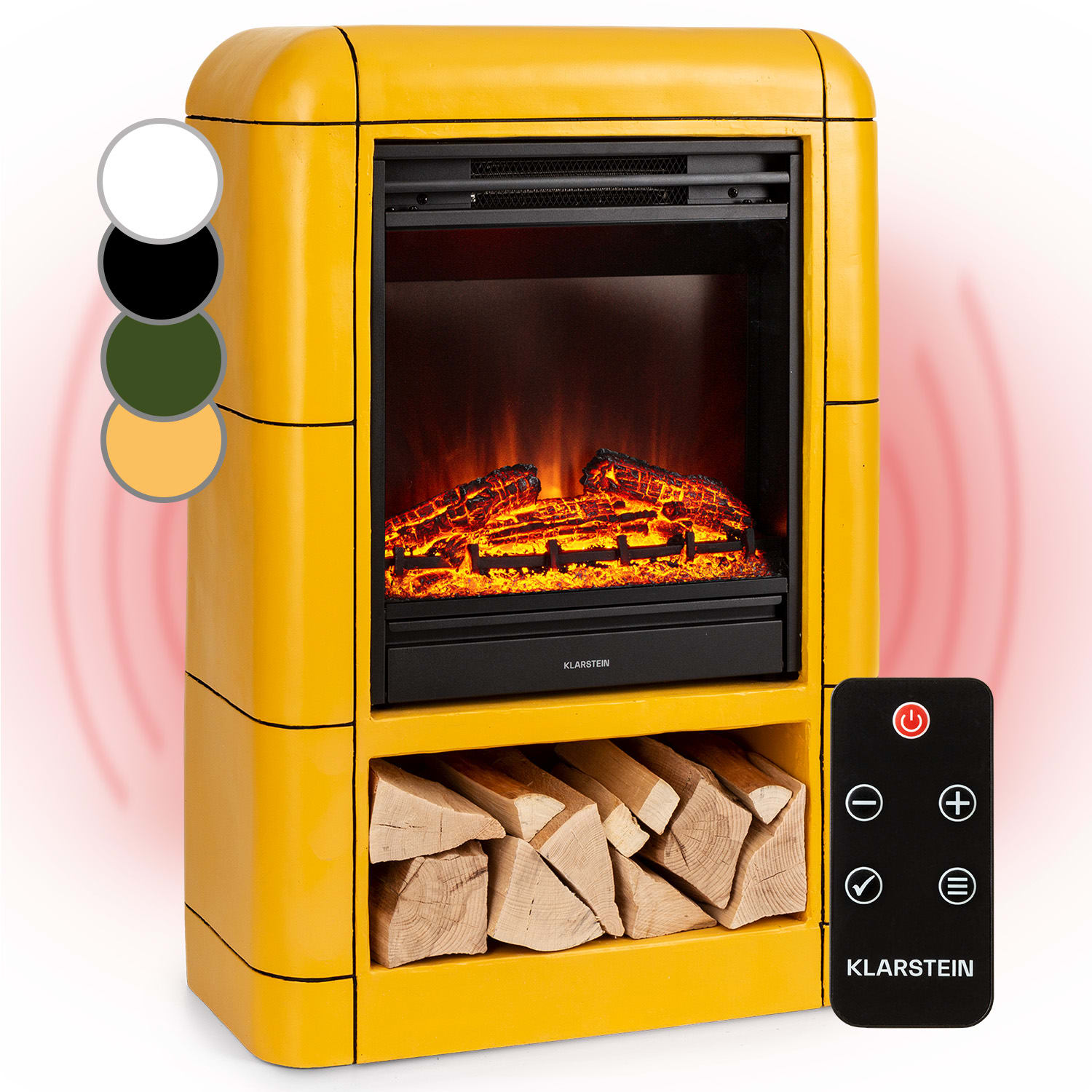 Dukono elektrische haard 1800W led vlammen kachelventilator Verwarmer timer houtcompartiment Geel