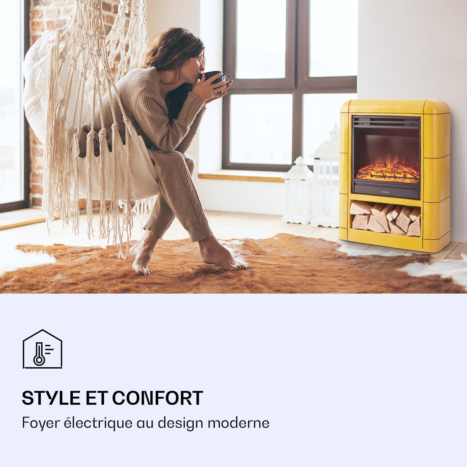 Dukono elektrische haard 1800W led vlammen kachelventilator Verwarmer timer houtcompartiment Geel