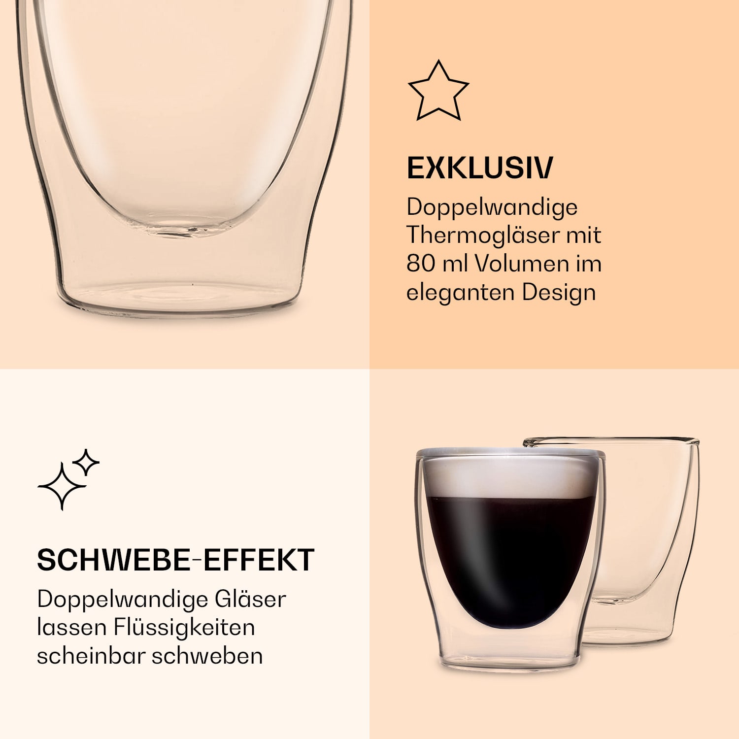 DUOS doppelwandiges Glas 80 ml Trinkglas Espresso Borosilikatglas 4er-Set
