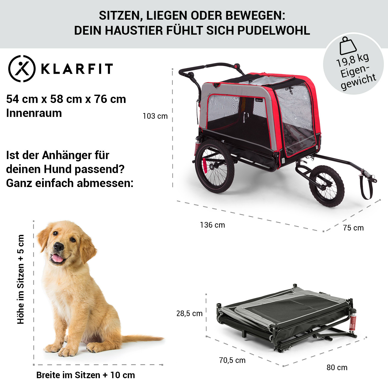 Husky Vario 2-in-1 Hundeanhänger Hundebuggy ca. 240L 600D Oxford  