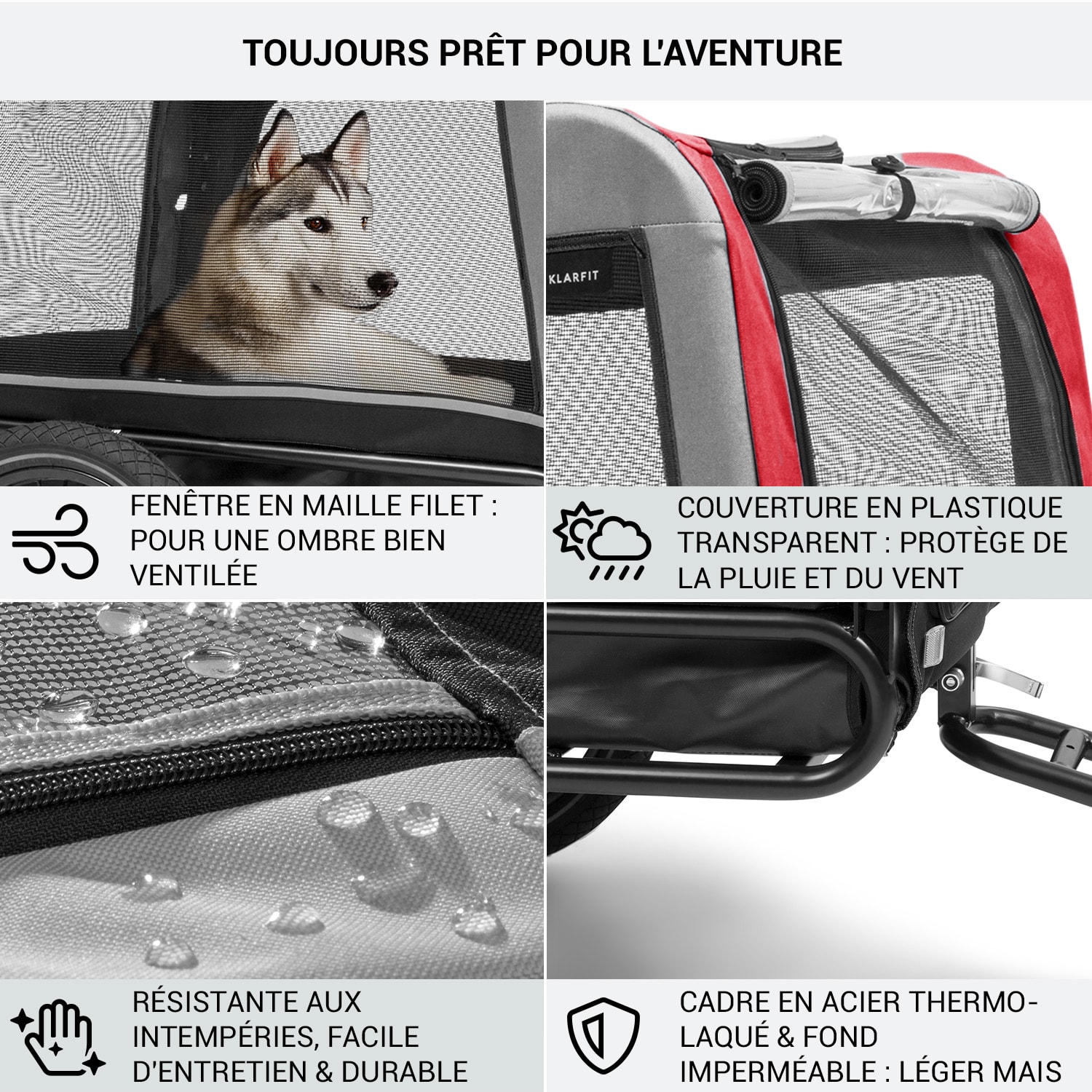 Husky Vario Remorque pour chien 2 en 1 poussette pour chien environ 240 L 600D Oxford  