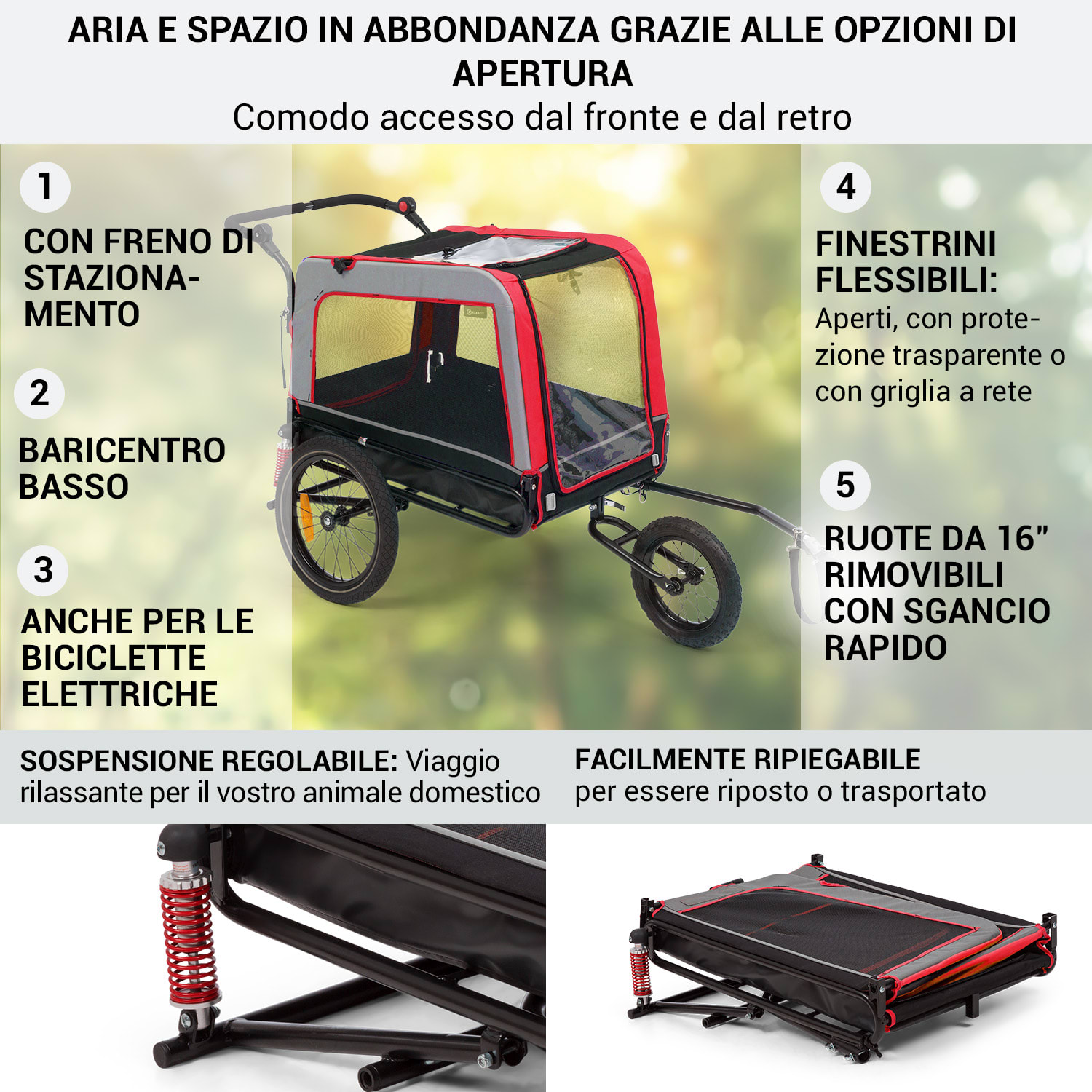 Husky Vario - Rimorchio e passeggino per cani 2 in 1, ca. 240 L, tela Oxford 600D  