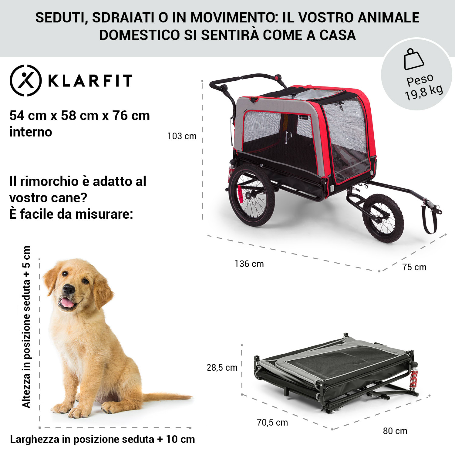 Husky Vario - Rimorchio e passeggino per cani 2 in 1, ca. 240 L, tela Oxford 600D  