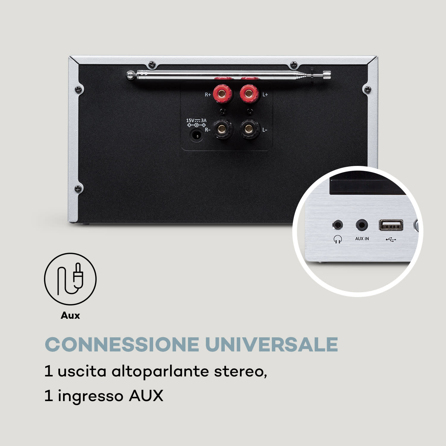 Collegare il sistema Stereo 40 Watt max. Internet/DAB+/ FM Radio Lettore CD Noce