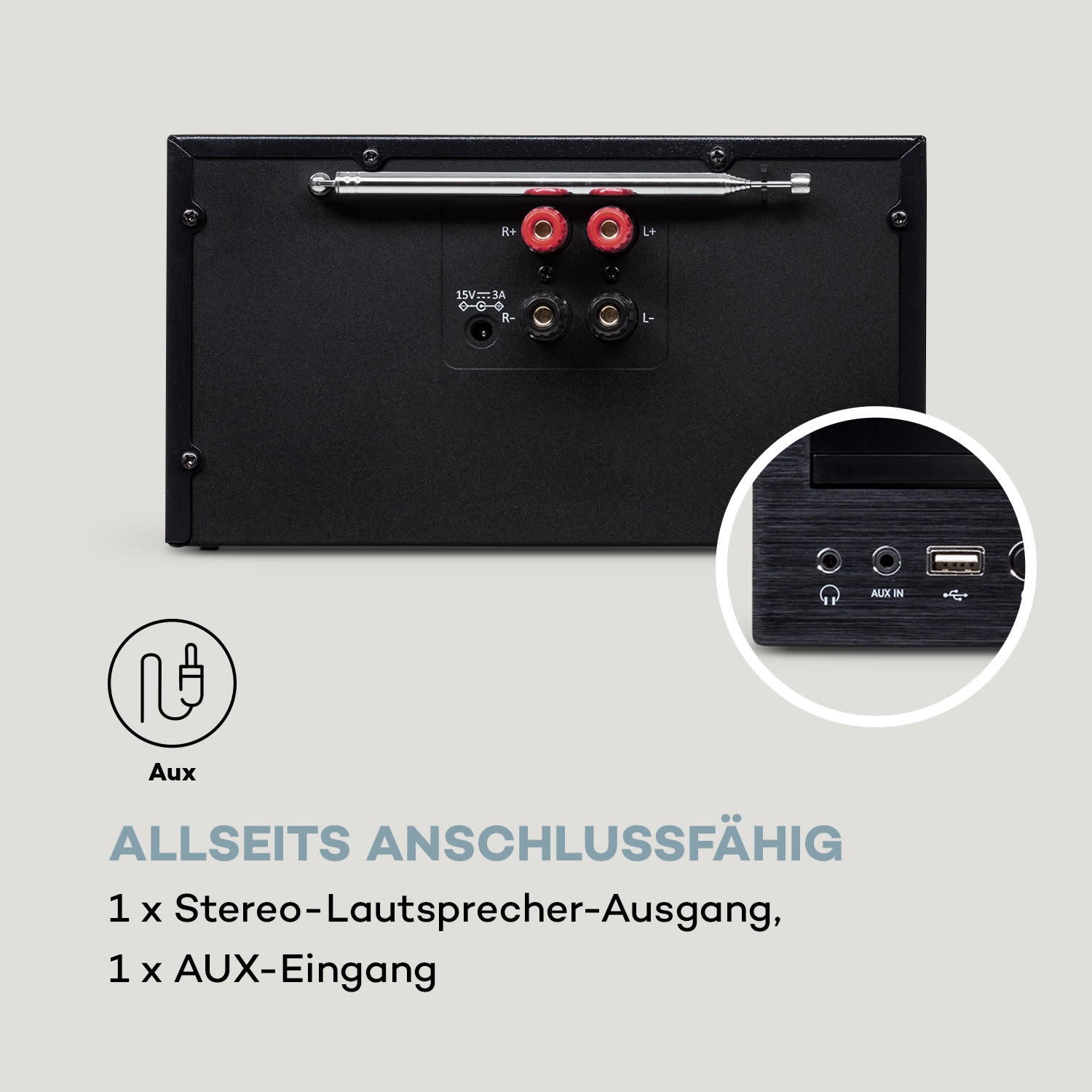 Connect System Stereoanlage 40 Watt max. Internet/DAB+/ FM Radio CD-Player Schwarzes Holz
