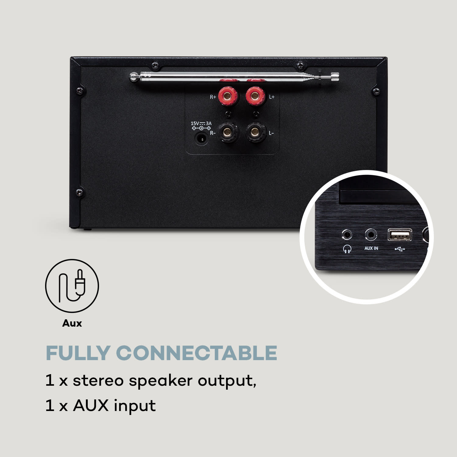Connect System Stereo, max. 40 W, Internet/DAB+/FM rádio, CD přehrávač Černé dřevo
