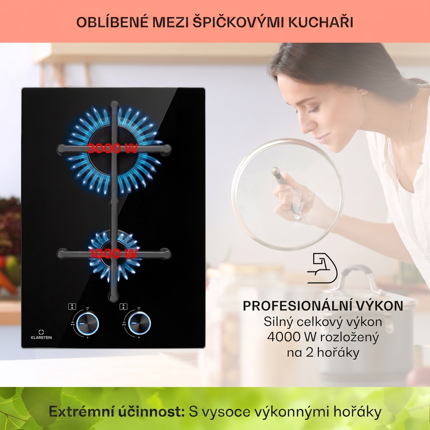 Illuminosa Domino, plynová varná deska, 2 hořáky Sabaf, sklokeramika 30 cm | Sklo | Černá