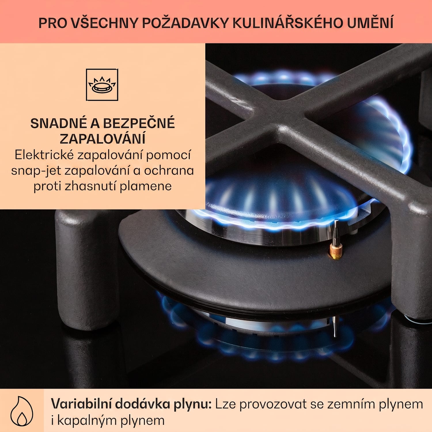Illuminosa Domino, plynová varná deska, 2 hořáky Sabaf, sklokeramika 30 cm | Sklo | Černá