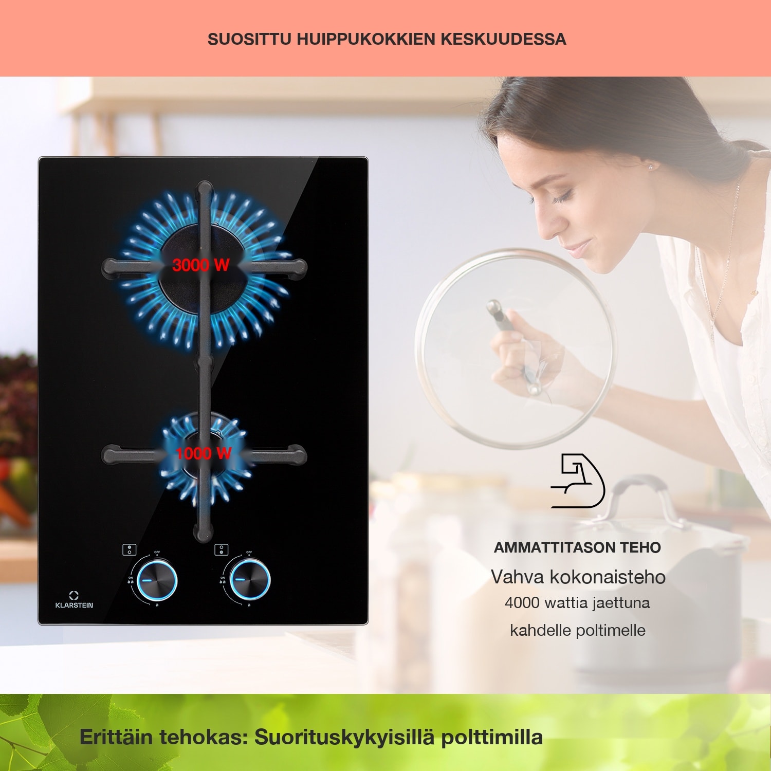Illuminosa Domino kaasuliesi 2-liekkinen Sabaf-poltin keraaminen 30 cm | Lasi | Musta