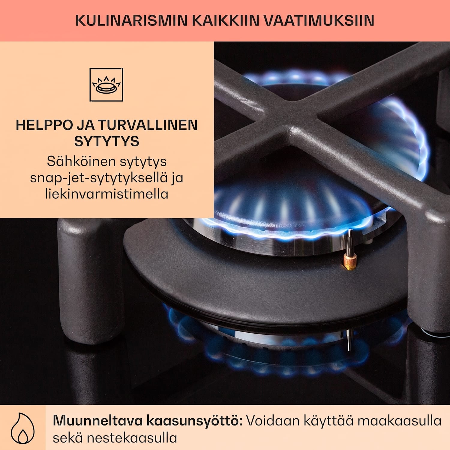 Illuminosa Domino kaasuliesi 2-liekkinen Sabaf-poltin keraaminen 30 cm | Lasi | Musta