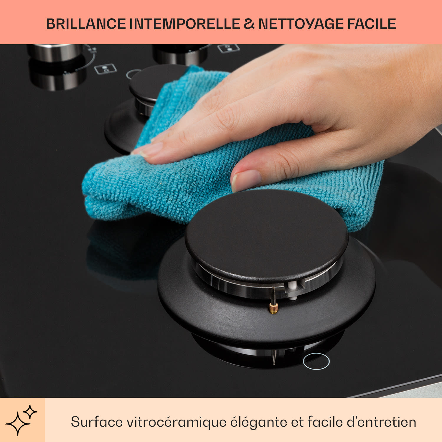 Illuminosa Domino gaskookplaat 2-pits Sabaf branders glaskeramiek  30 cm | Glas | Zwart