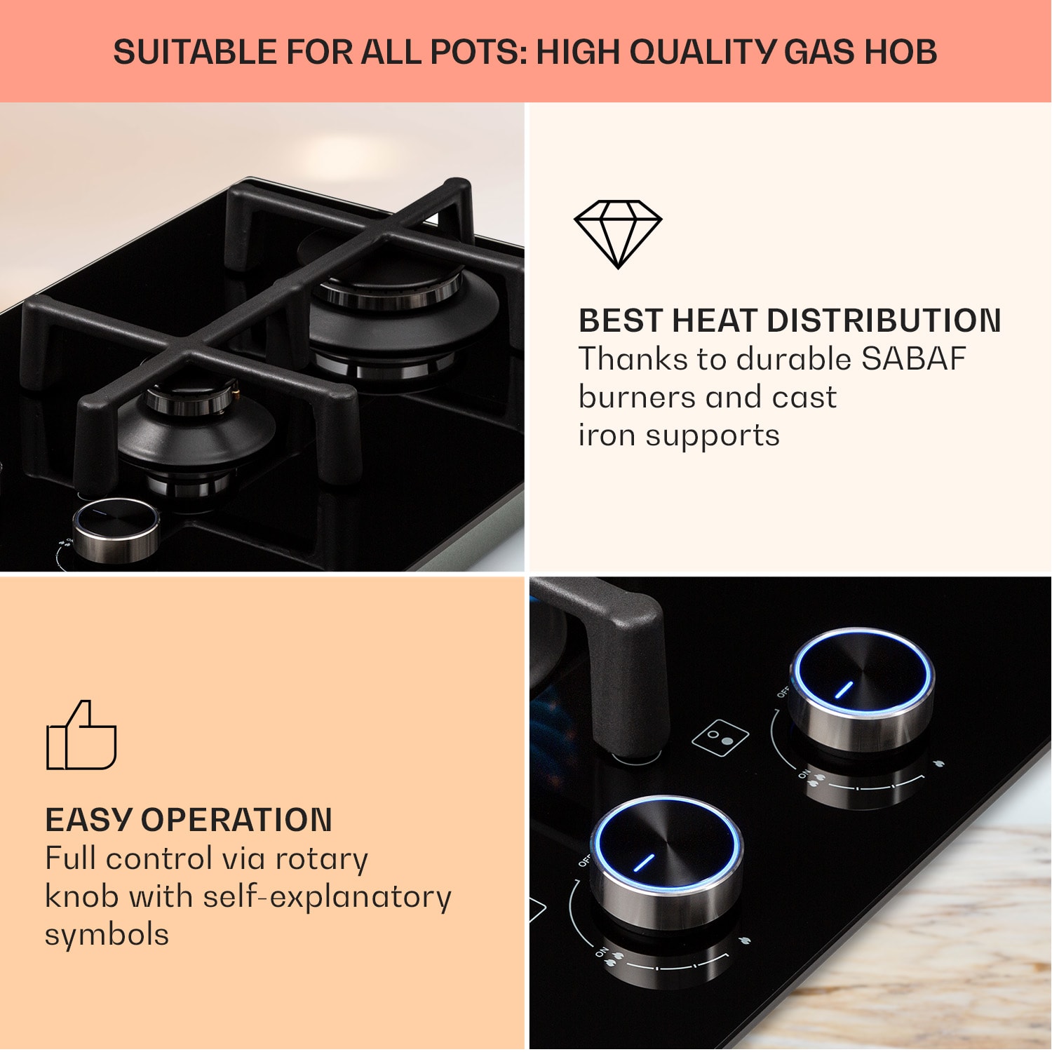 Illuminosa Domino Газов плот, 2 котлона, сабаф котлони, стъклокерамична повърхност 