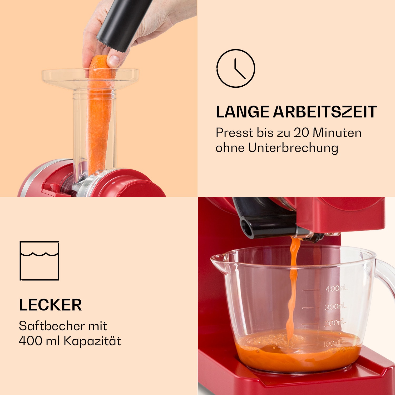 Bella Elegance Estrattore di succo 200 W 400 ml senza BPA Rosso