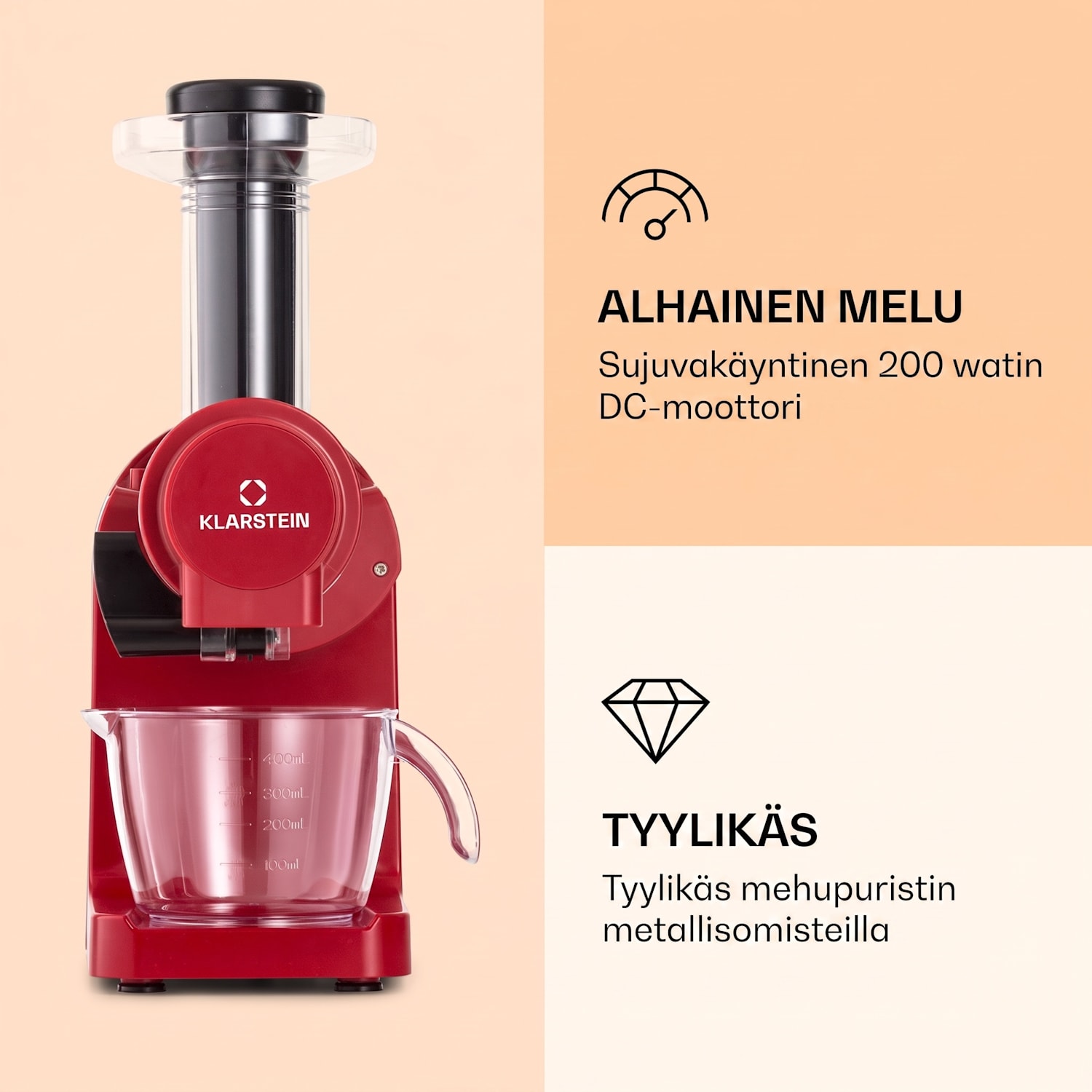 Bella Elegance mehupuristin 200 W 400 ml BPA-vapaa Punainen