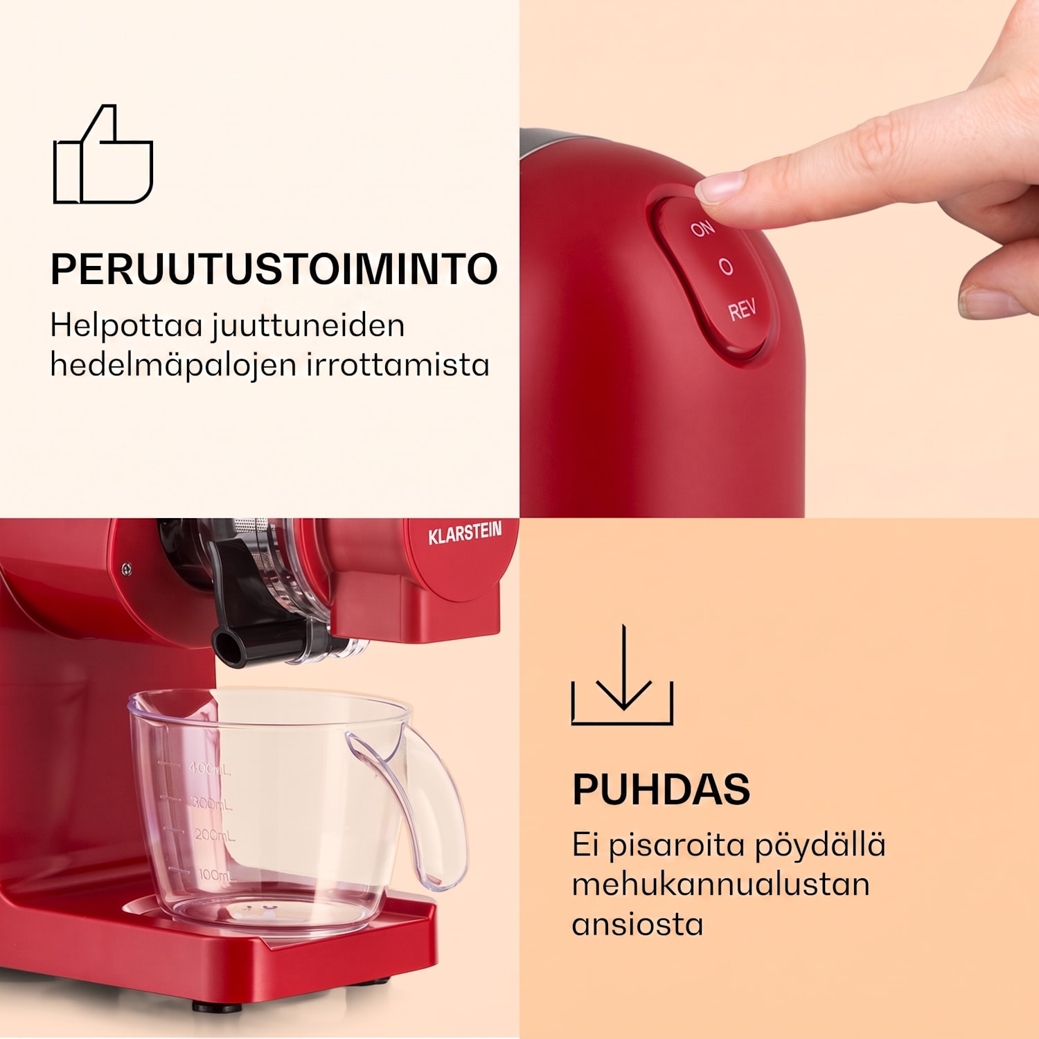 Bella Elegance mehupuristin 200 W 400 ml BPA-vapaa Punainen
