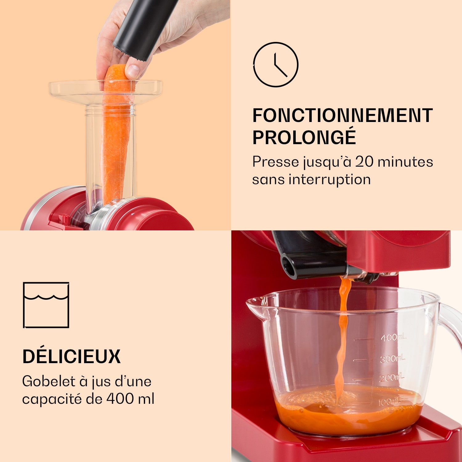 Bella Elegance sapcentrifuge 200 W 400 ml BPA-vrij Rood