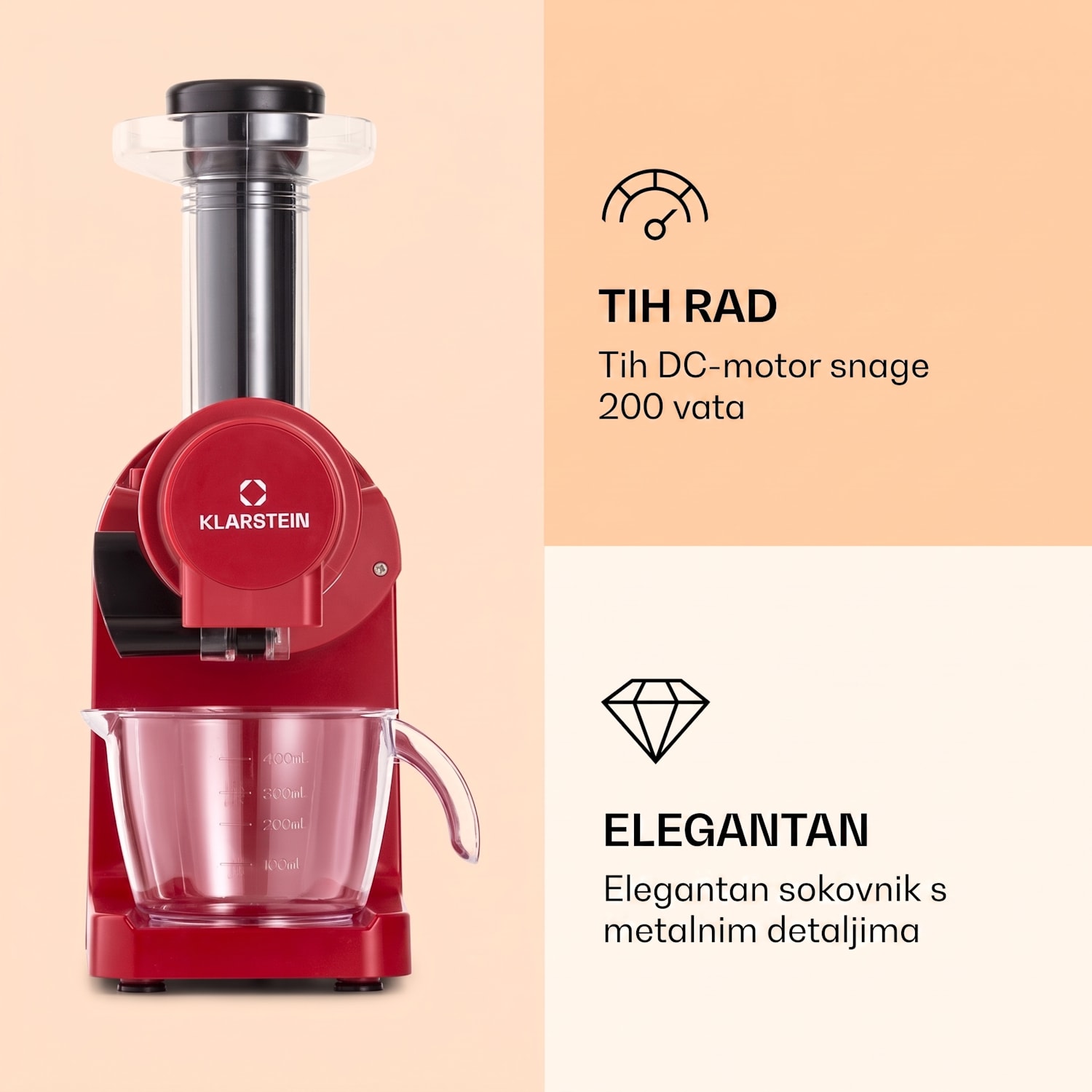 Bella Elegance, sokovnik, 200 W, 400 ml, bez BPA Crvena