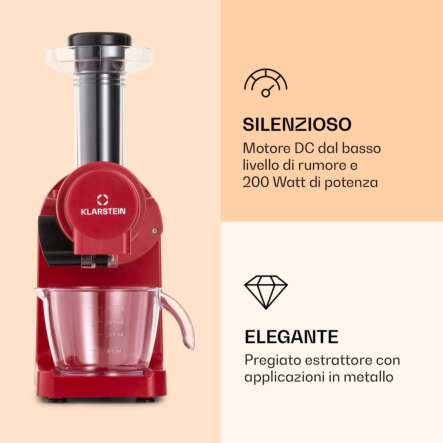 Bella Elegance Estrattore di succo 200 W 400 ml senza BPA Rosso
