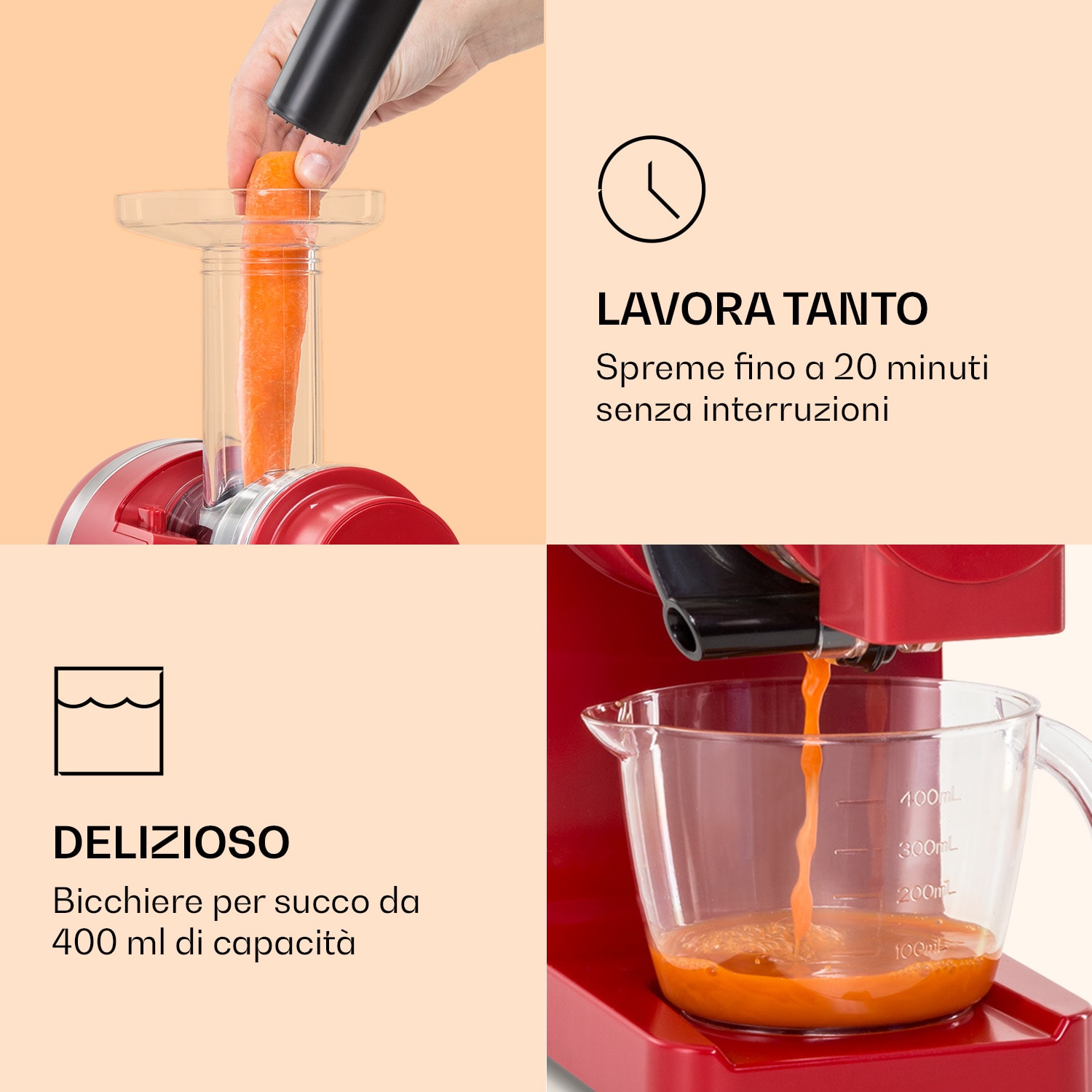 Bella Elegance Estrattore di succo 200 W 400 ml senza BPA Rosso