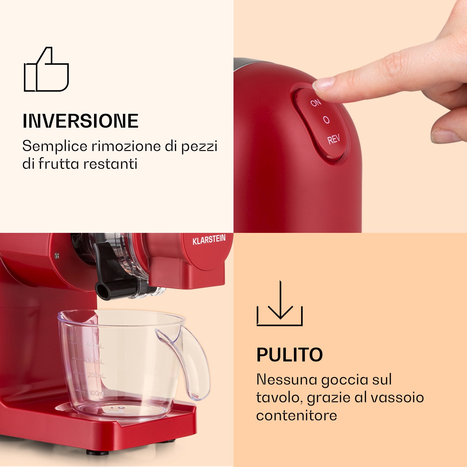 Bella Elegance Estrattore di succo 200 W 400 ml senza BPA Rosso