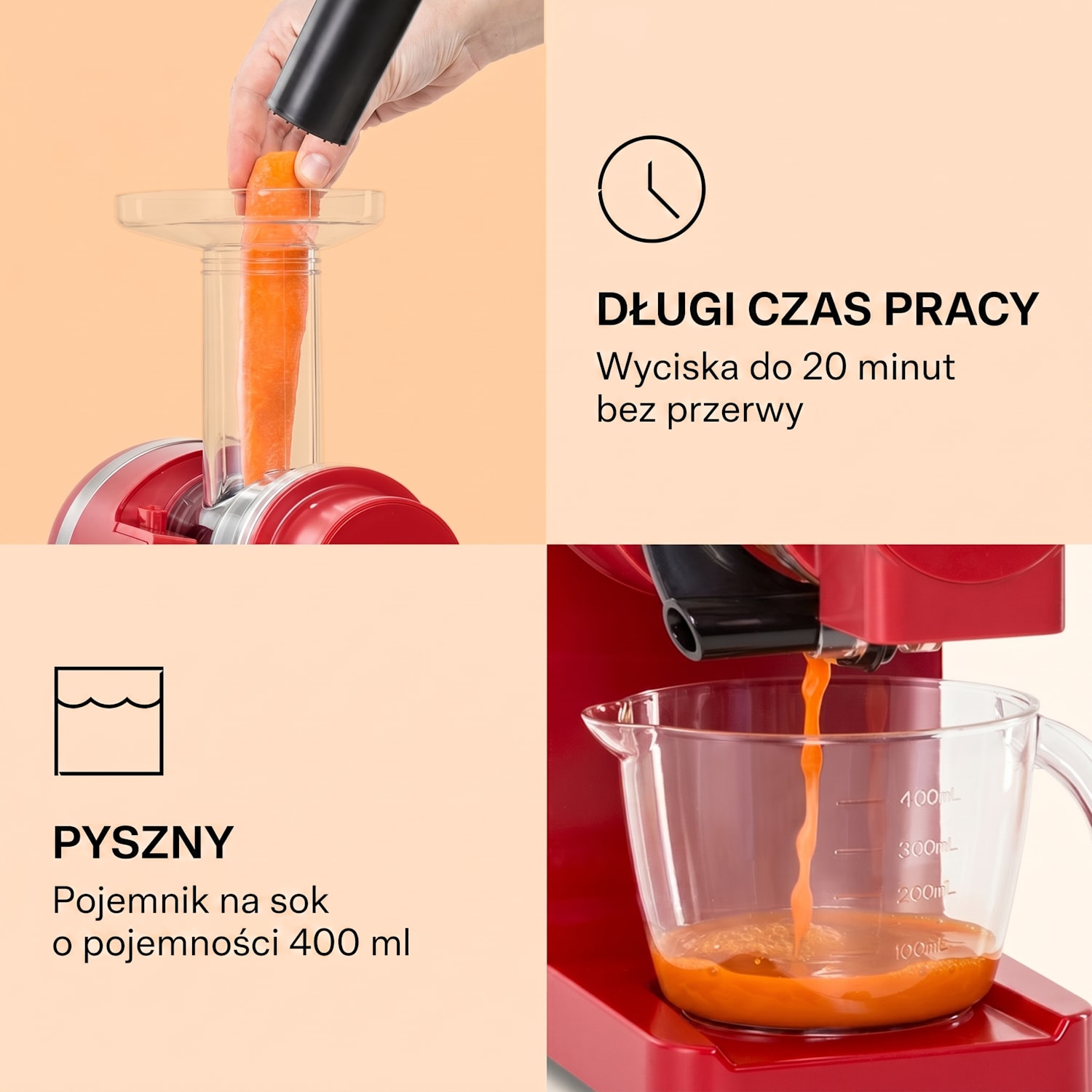 Bella Elegance, sokowirówka, 200 W, 400 ml, bez BPA Czerwony