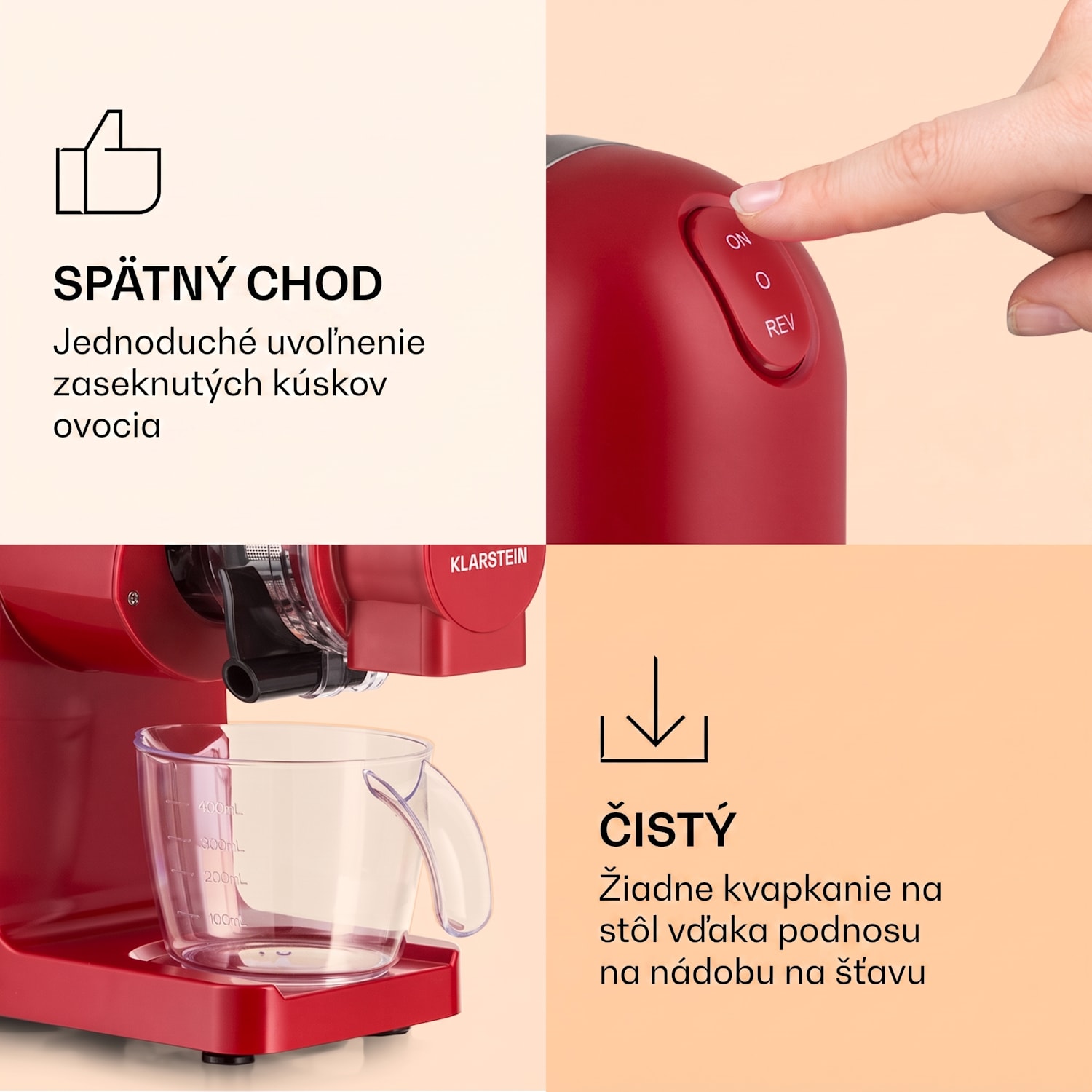 Bella Elegance, odšťavovač, 200 W, 400 ml, bez BPA Červená