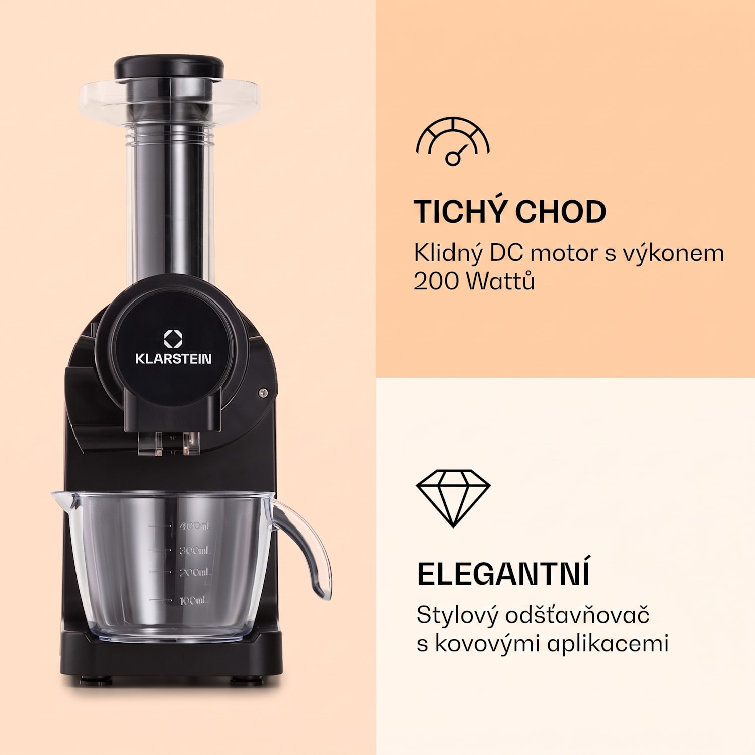 Bella Elegance, odšťavňovač, 200 W, 400 ml, bez BPA Černá