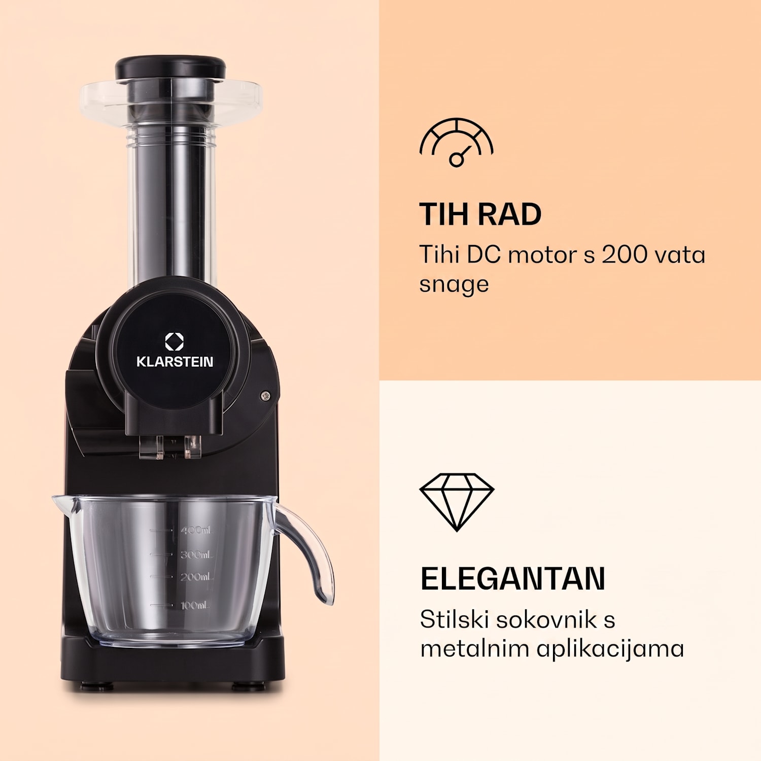 Bella Elegance, sokovnik, 200 W, 400 ml, bez BPA Crna