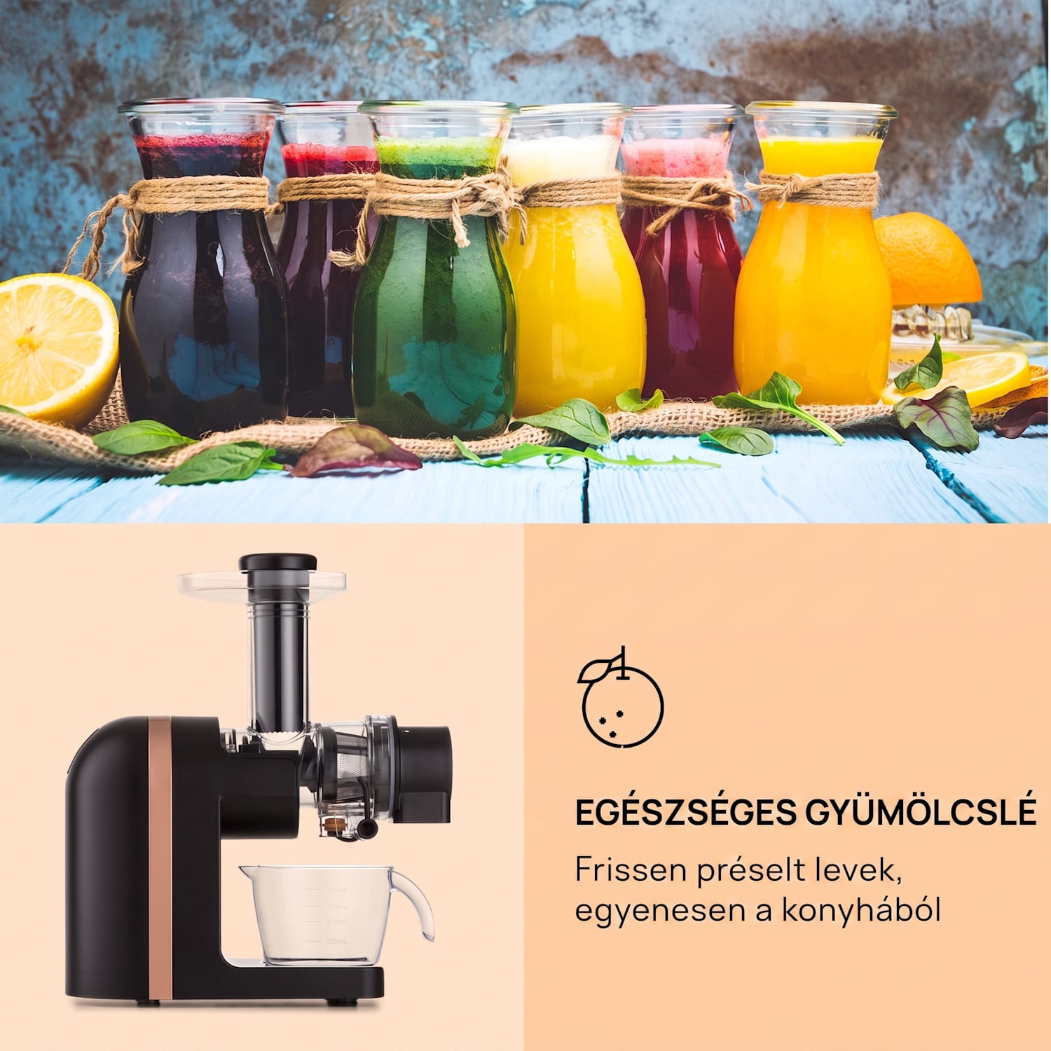 Bella Elegance, gyümölcscentrifuga, 200 W, 400 ml, BPA mentes Fekete