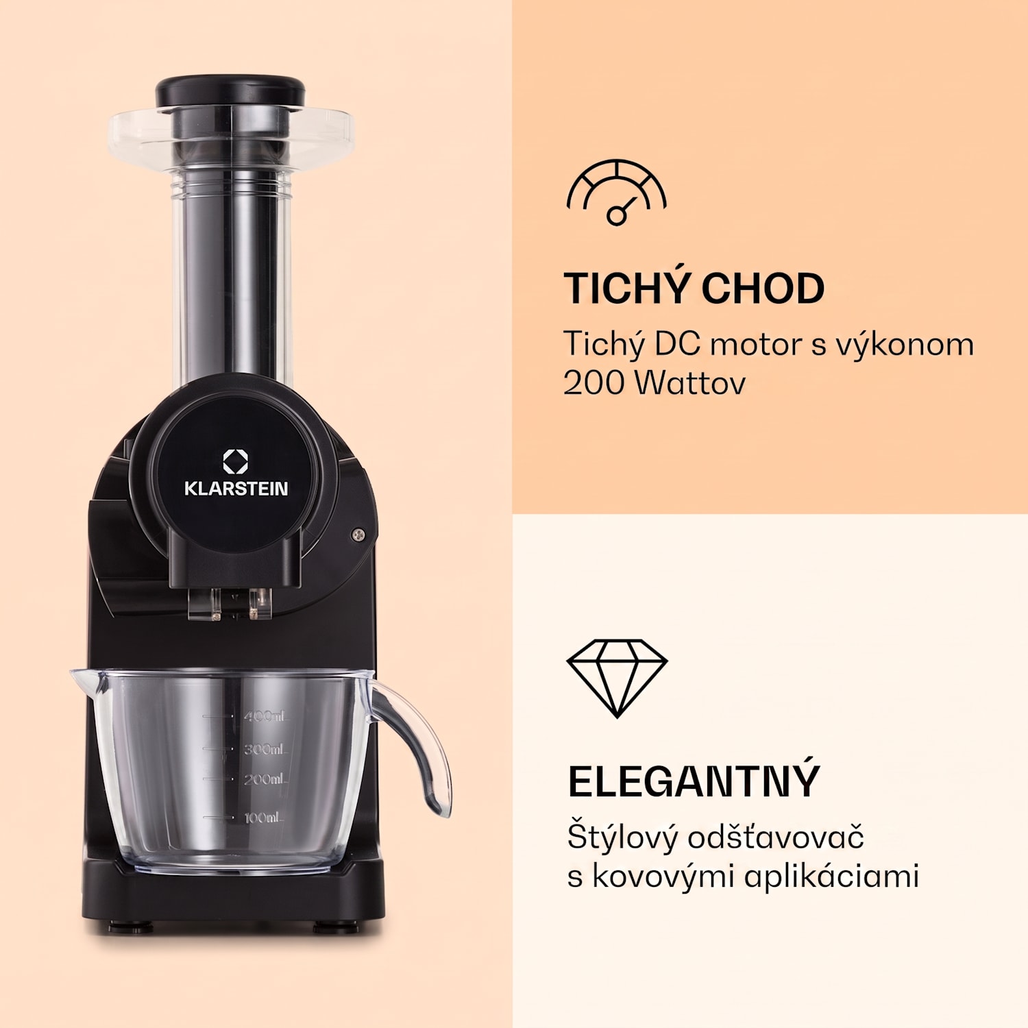 Bella Elegance, odšťavovač, 200 W, 400 ml, bez BPA Čierna