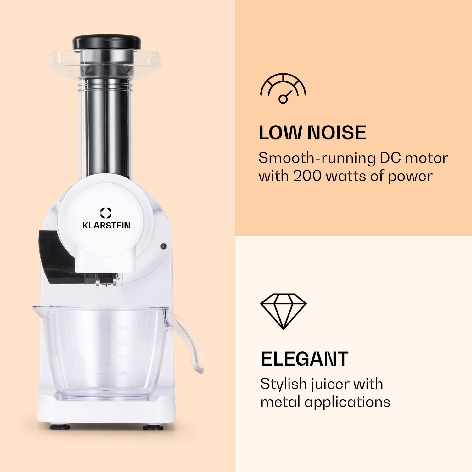 Bella Elegance, gyümölcscentrifuga, 200 W, 400 ml, BPA mentes Fehér