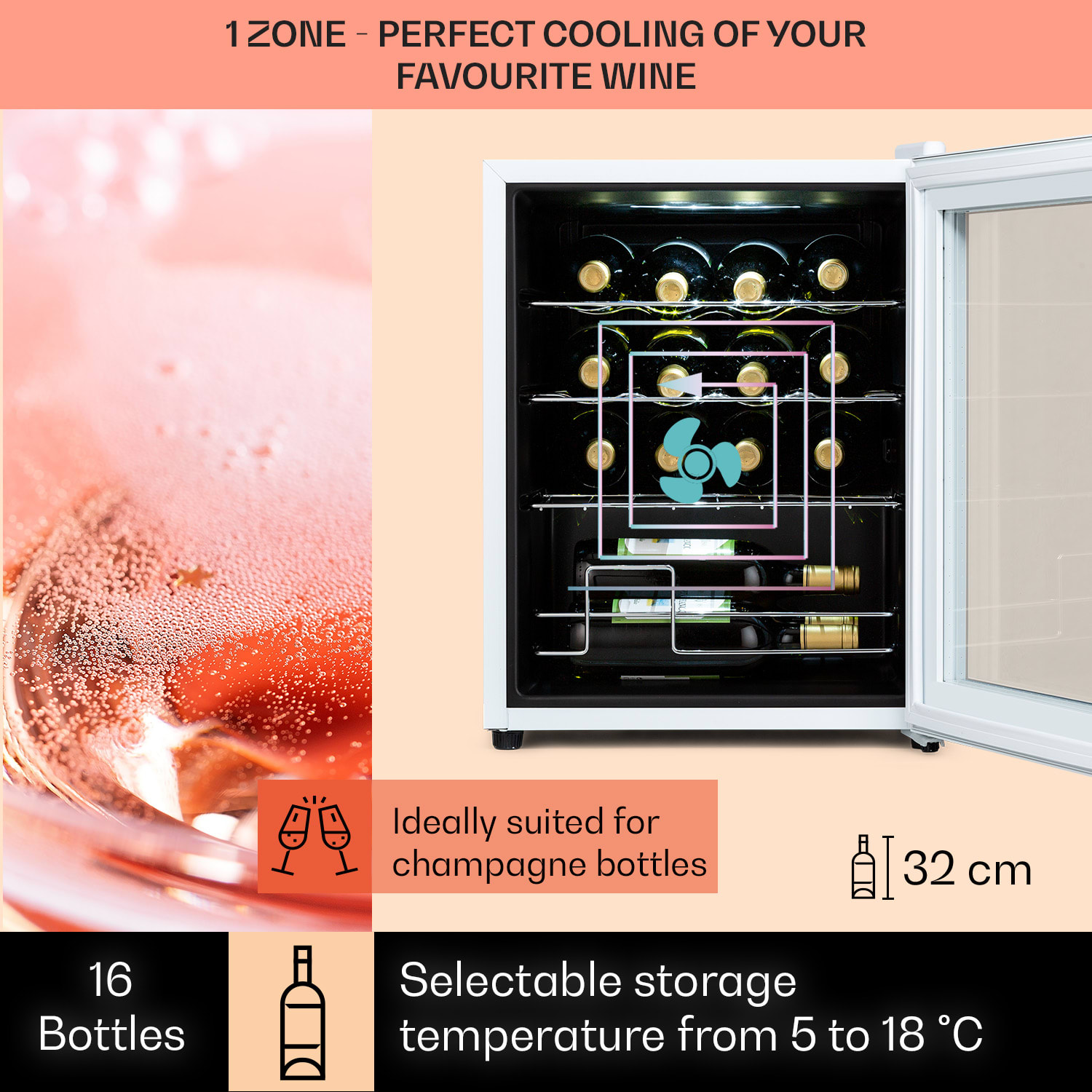Shiraz 16 Quartz, vinoteka, 42l, touch control panel, 160 W, 5-18°C 