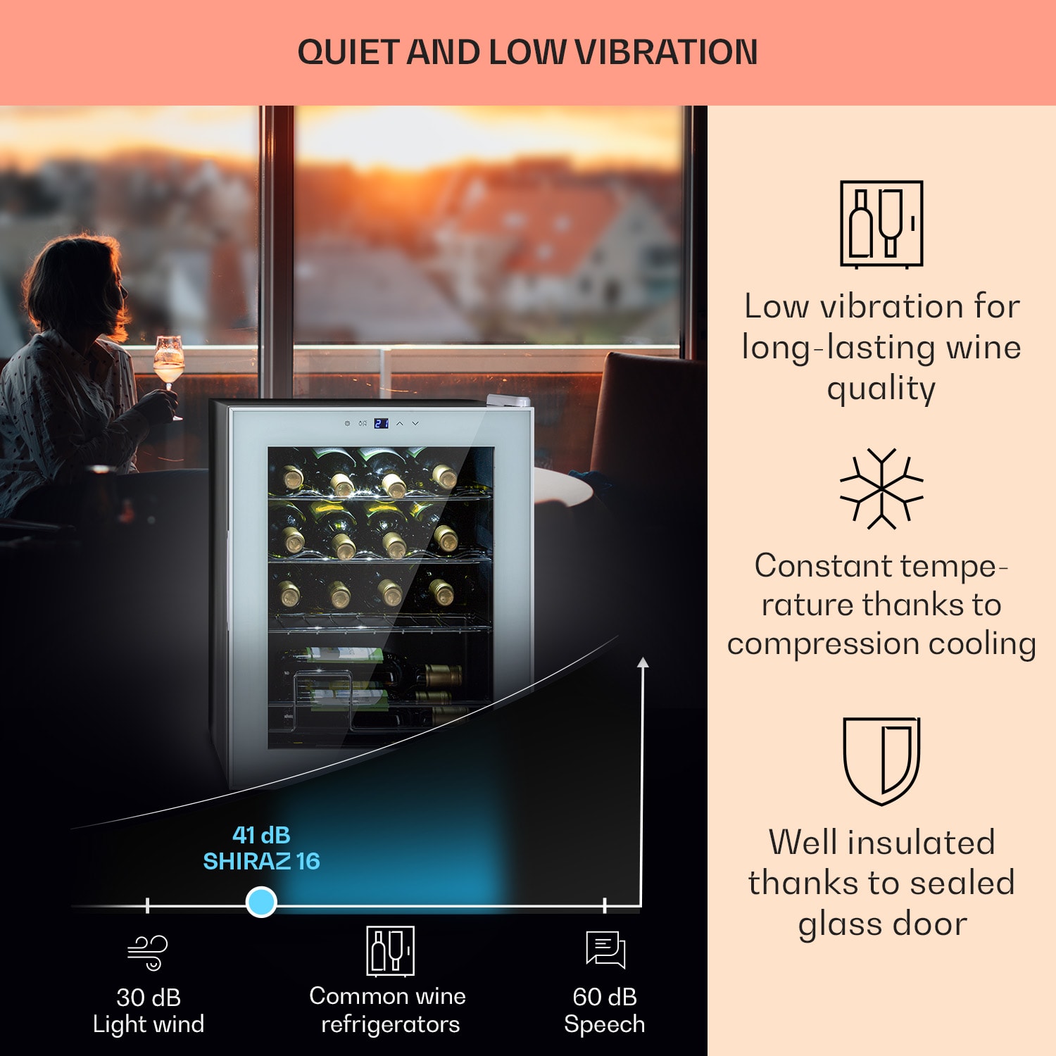 Shiraz 16 Quartz, vinoteka, 42l, touch control panel, 160 W, 5-18°C 