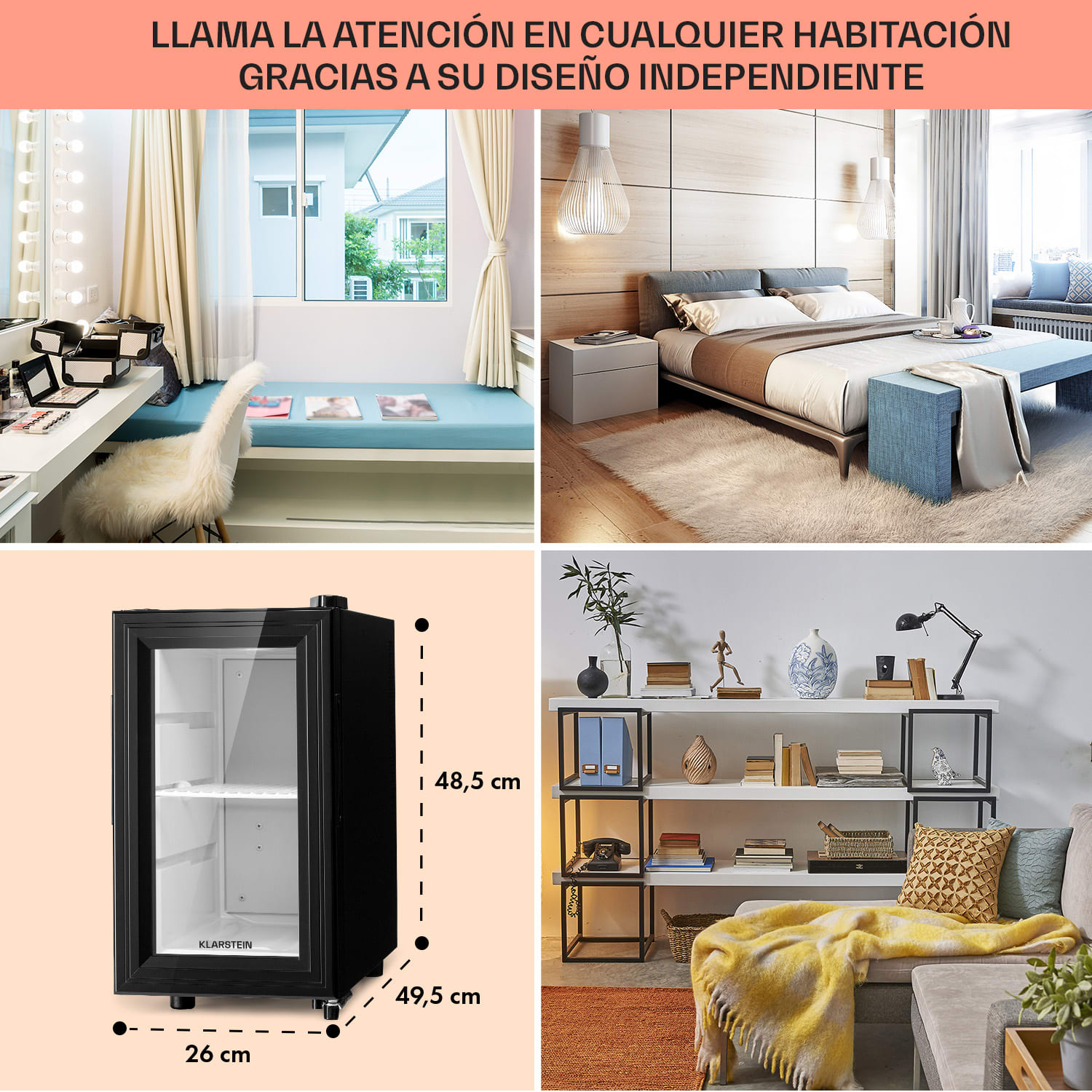 Nevera Brooklyn 23 Slim LED puerta de cristal con inserto de plástico 23 L | Negro