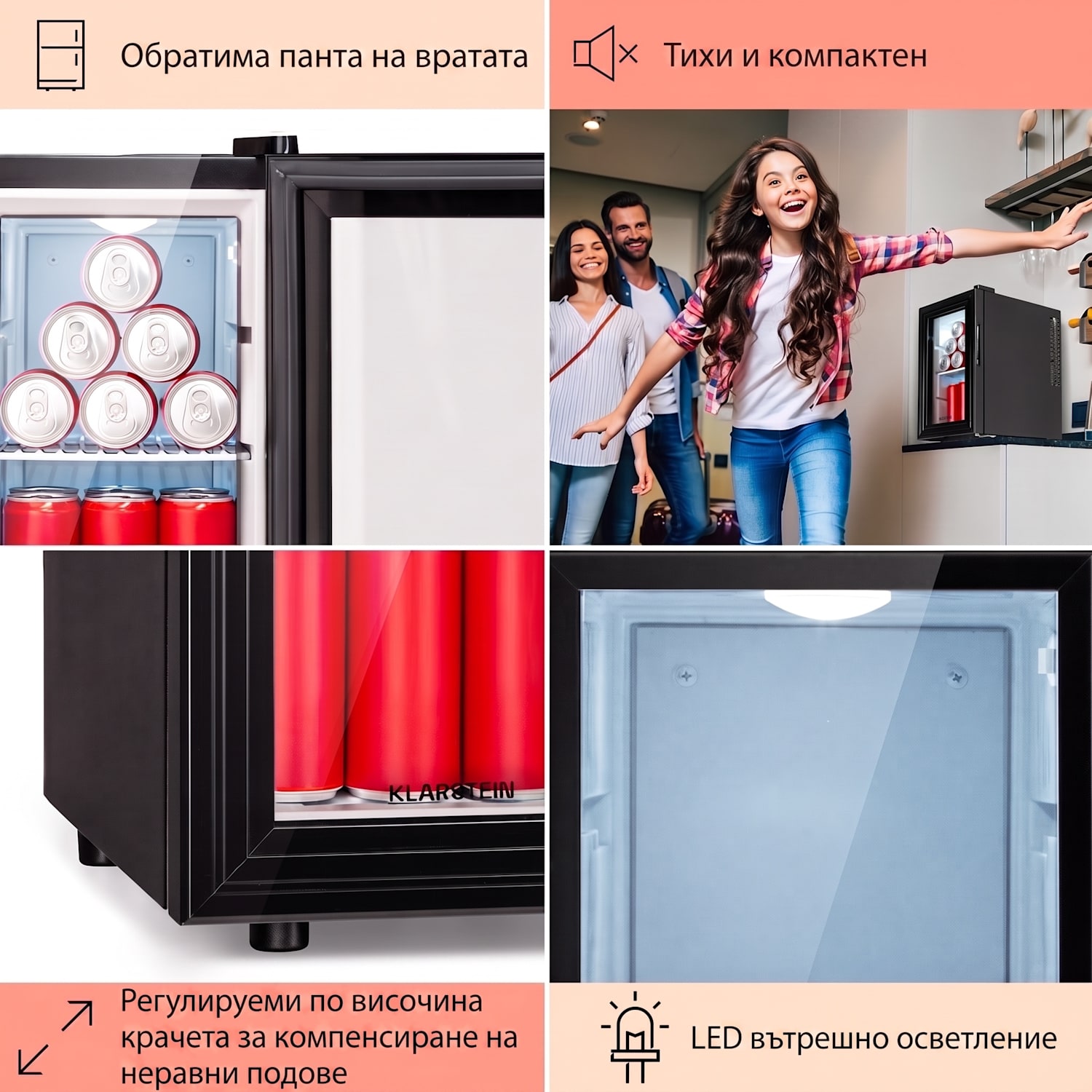 Brooklyn 23 Slim, хладилник, LED, пластмасова вложка, стъклена врата 23 L | Черно