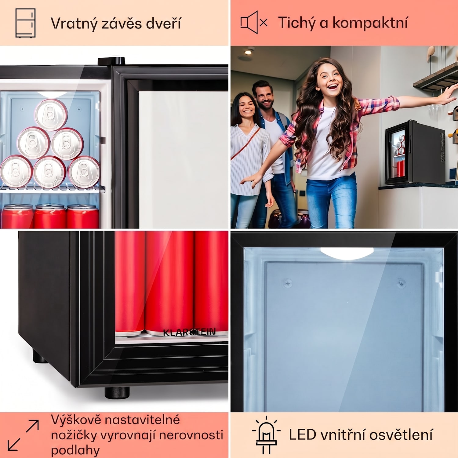 Brooklyn 23 Slim, lednice, LED, plastová vložka, skleněné dveře 23 L | Černá