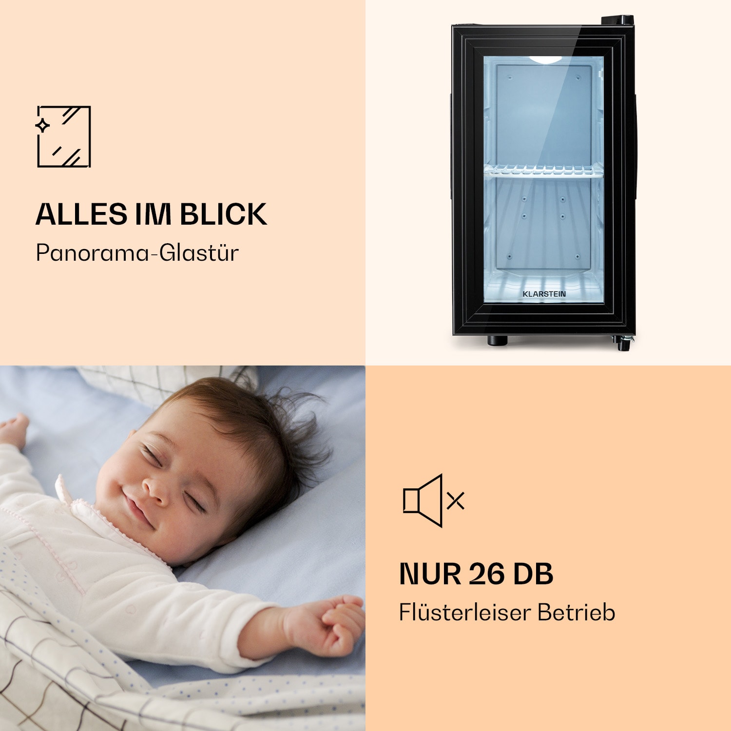 Brooklyn 23 Slim Kühlschrank LED Kunststoff-Einsatz Glastür 23 Ltr | Schwarz