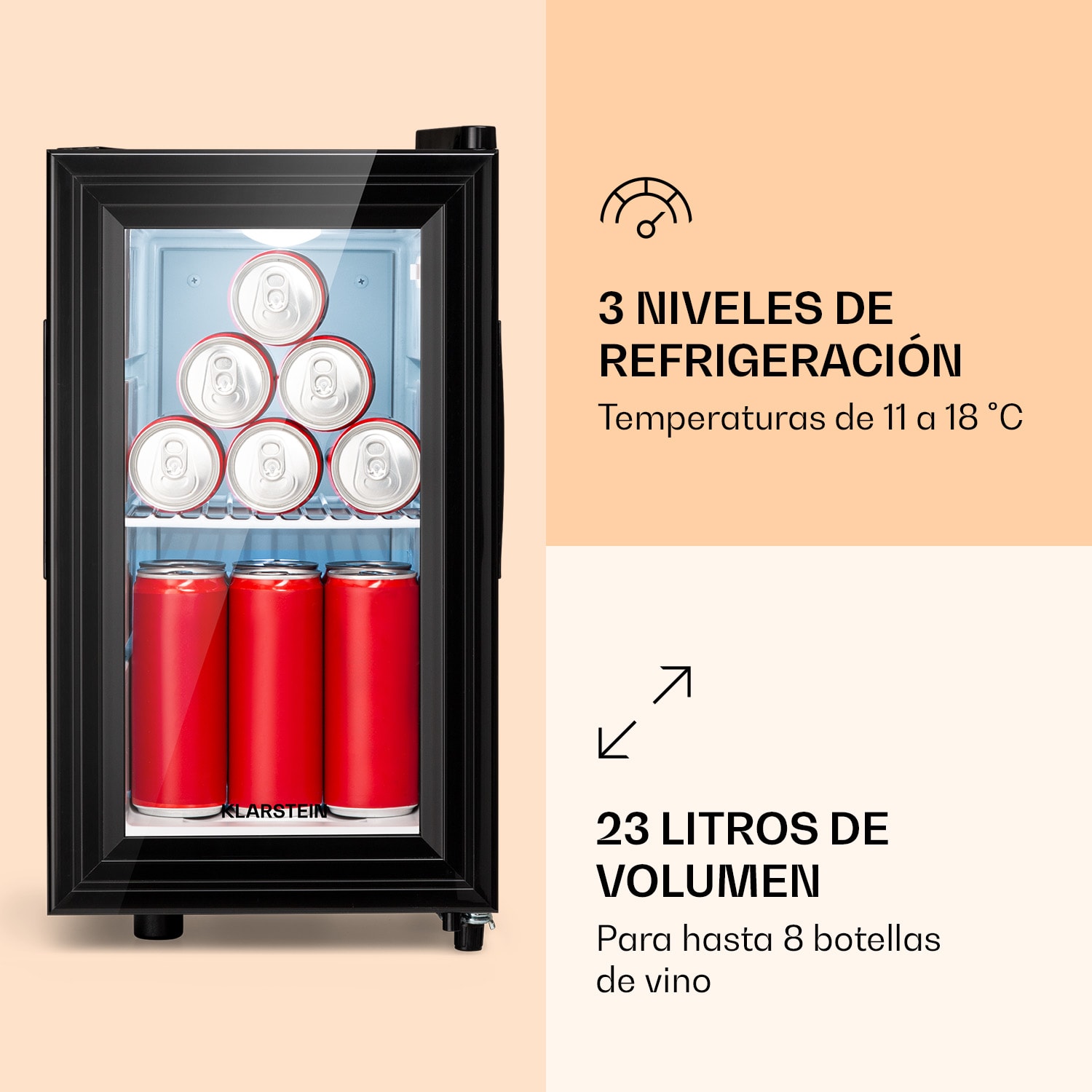 Nevera Brooklyn 23 Slim LED puerta de cristal con inserto de plástico 