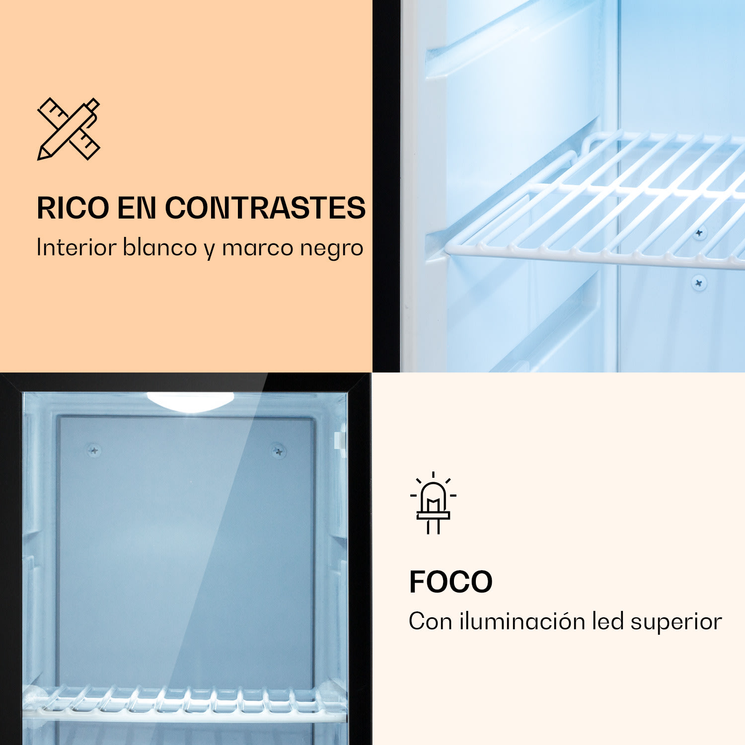 Nevera Brooklyn 23 Slim LED puerta de cristal con inserto de plástico 23 L | Negro